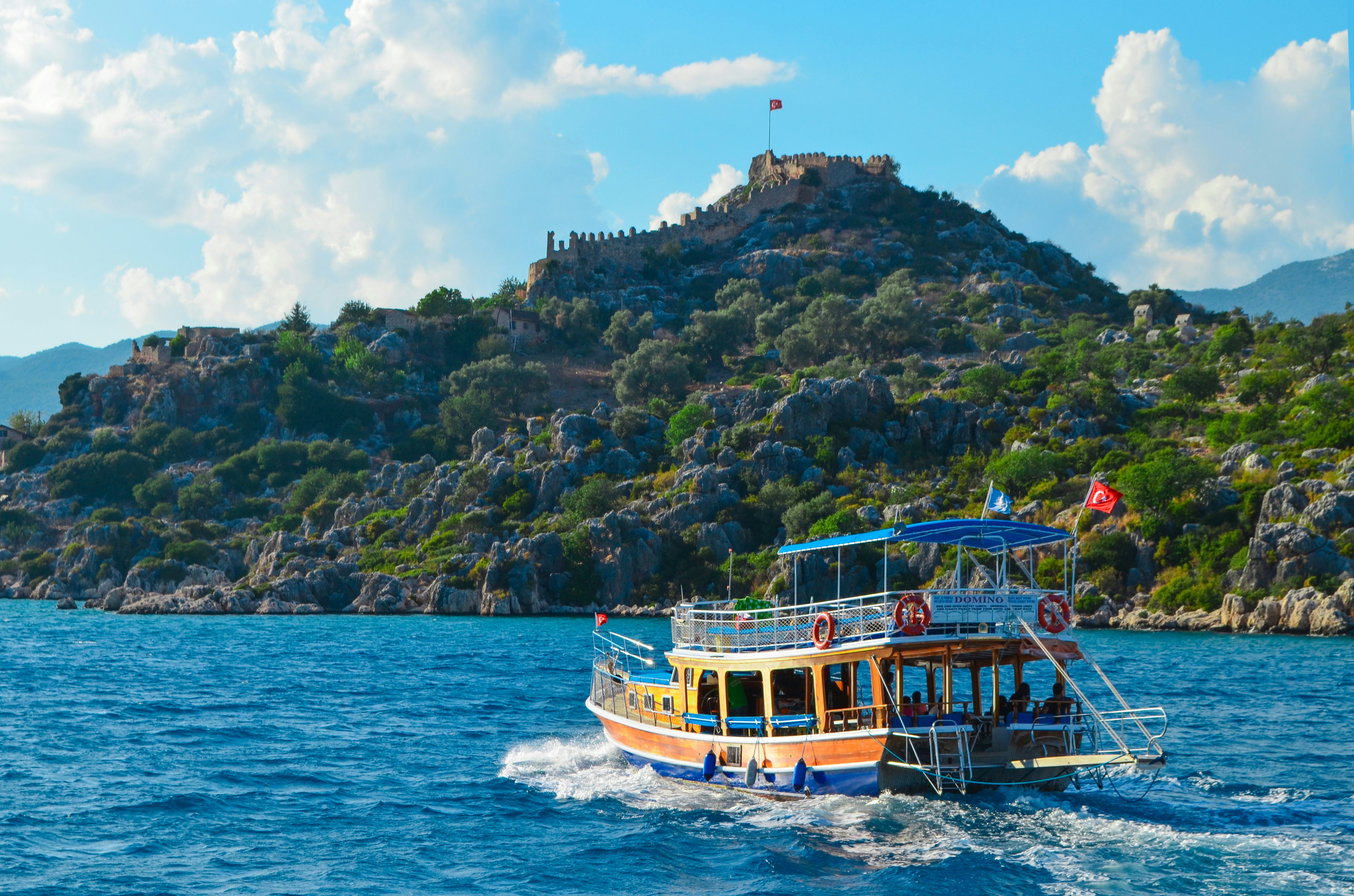 A boat heads toward the sunken city of Simena off Kekova Island