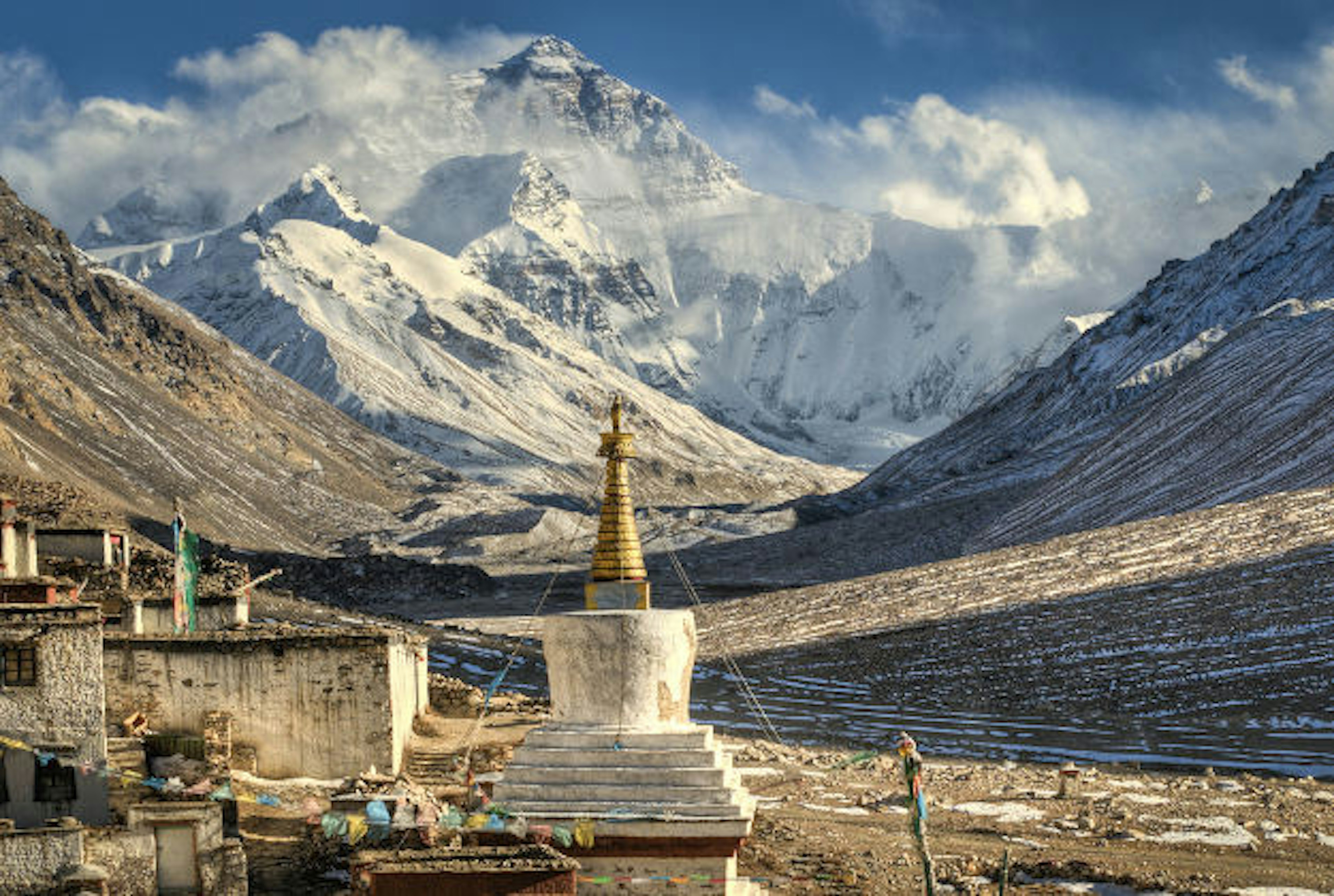 Mount Everest Base Camp and Rongbuk monastery, Tibet.