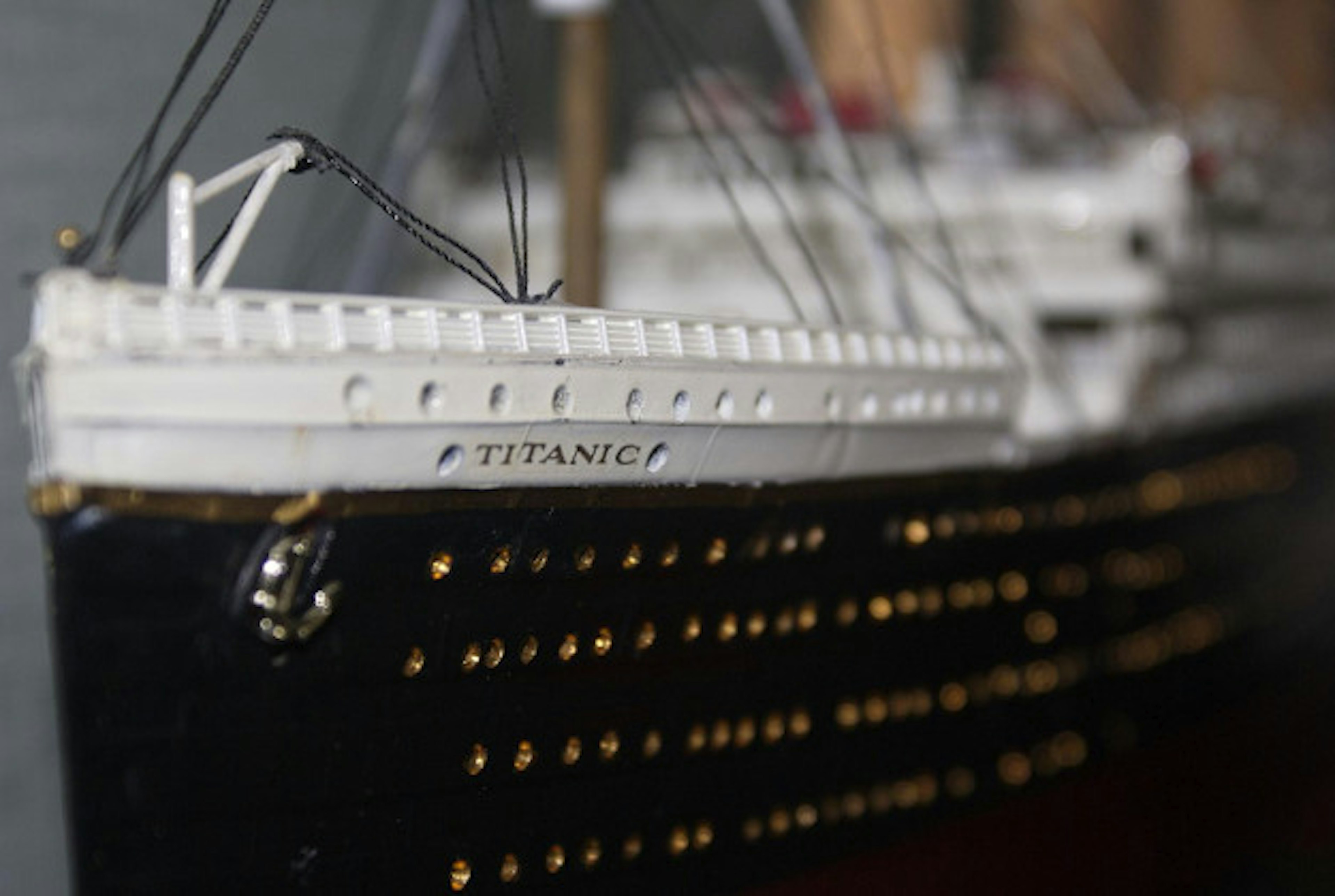 A model of the Titanic ship.