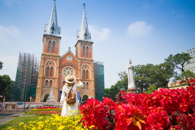 Ho Chin Minh City's Notre Dame Cathedral was built as a homage to its famous Parisian namesake. Shutterstock