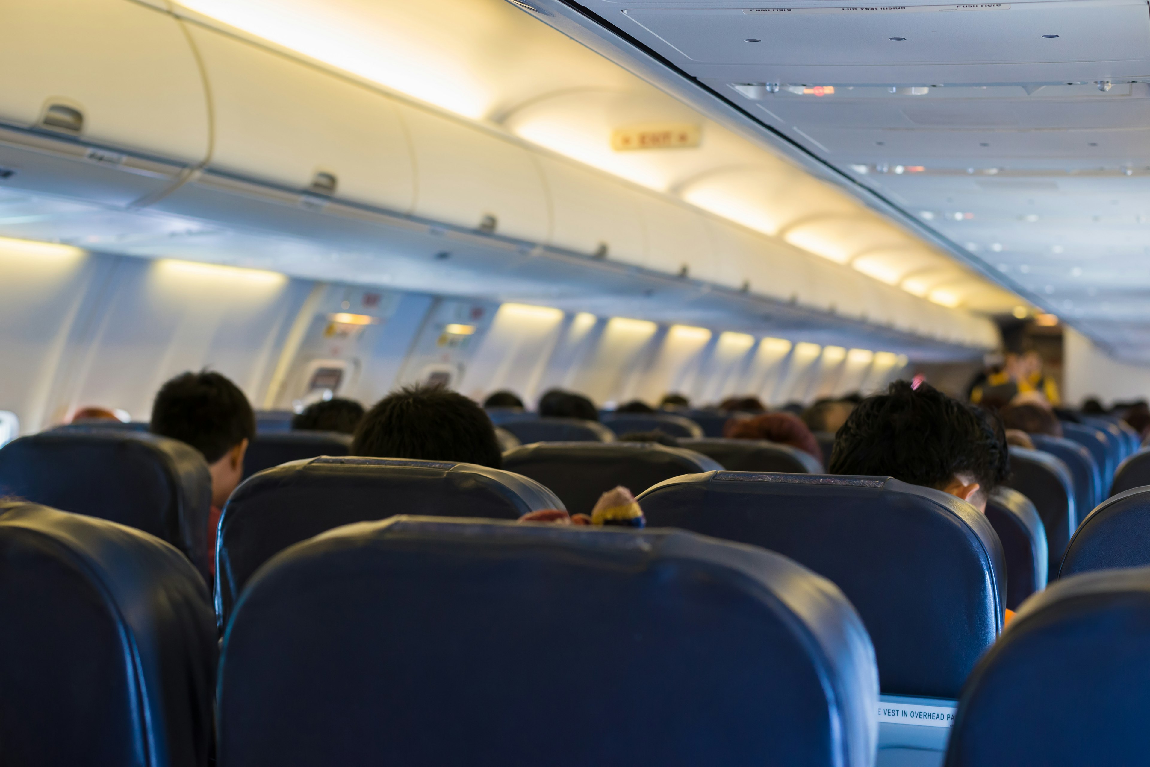 The view from a row of seats onboard a plane.