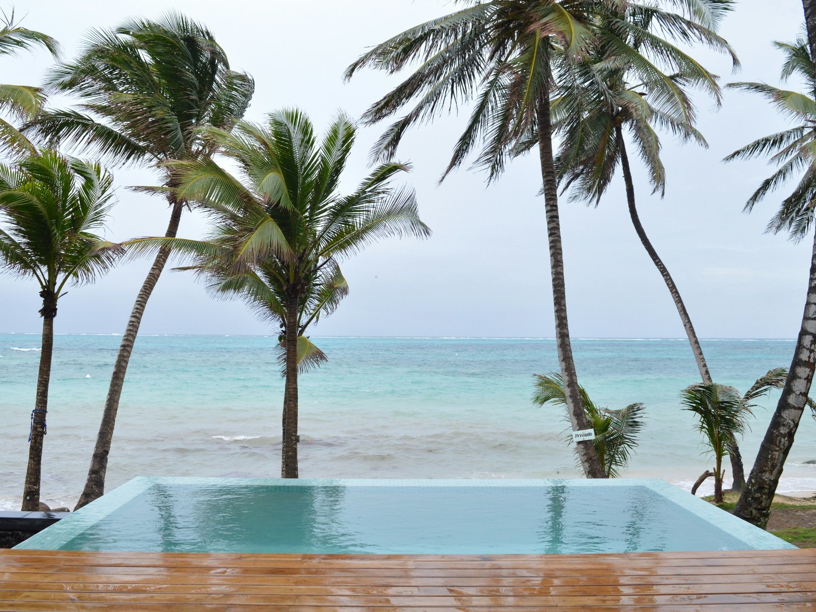 Heavy rain over a plunge pool at Yemaya Island Hideaway and Spa, Little Corn Island, Nicaragua