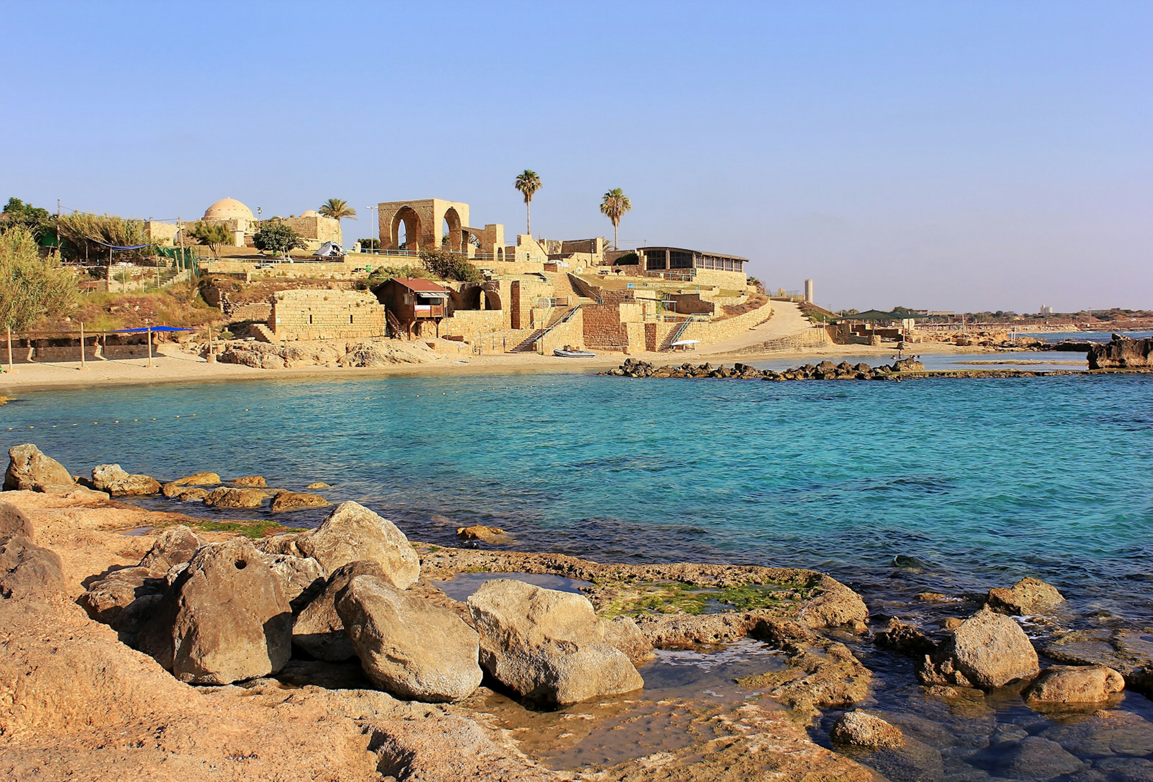 View of the ruins of the old Turkish fortress from the the lagoon at Akhziv National Park, Israel. Image by irisphoto1 / Shutterstock