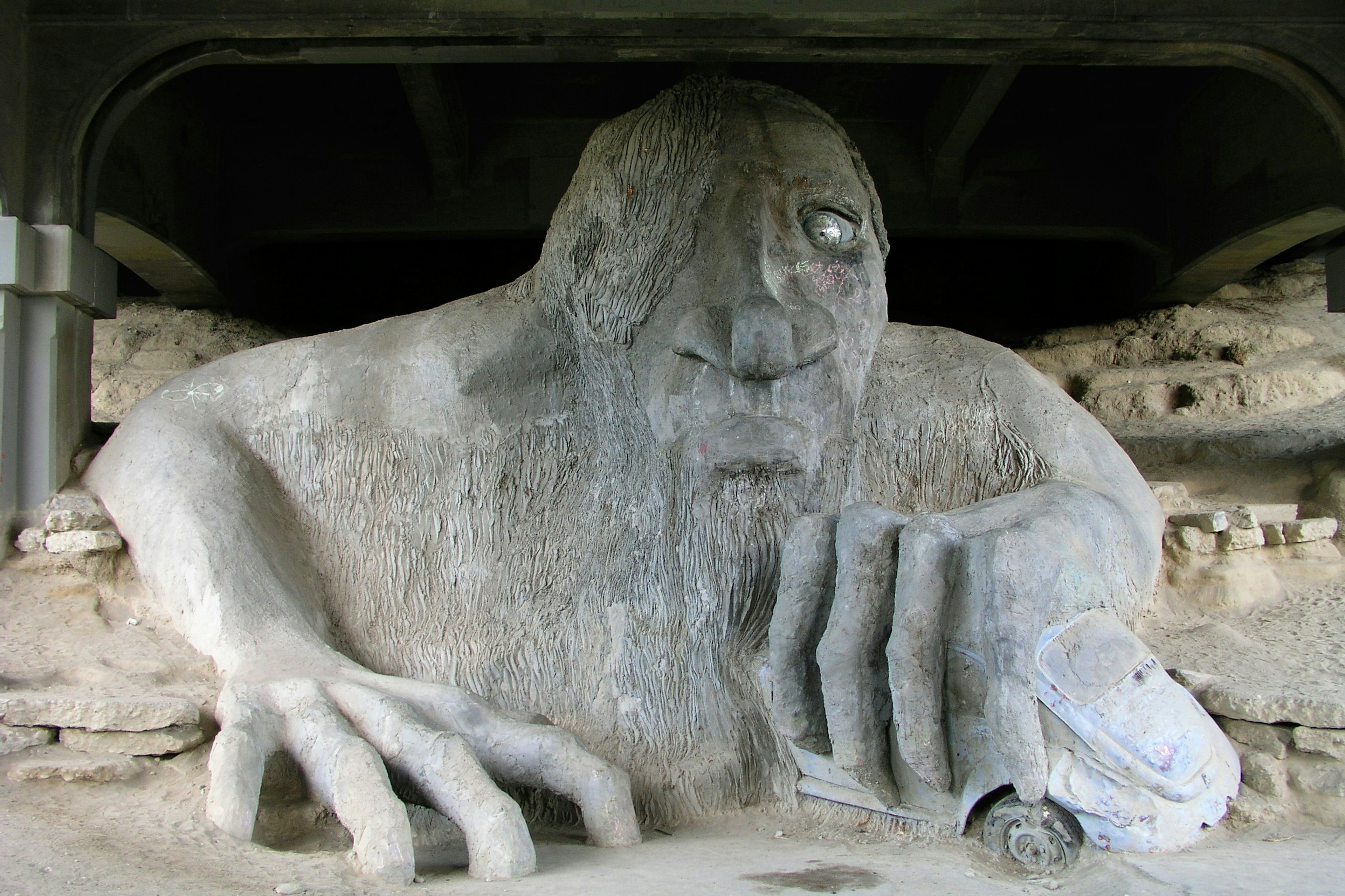 Built in 1990, the Fremont Troll is under the George Washington Memorial Bridge. Image by Doug Rowan / America 24-7 / Getty