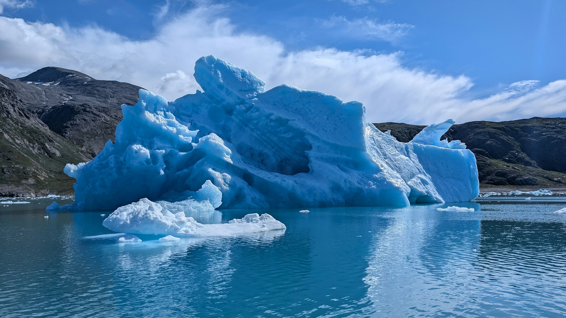 An ancient iceberg with blue coloring 