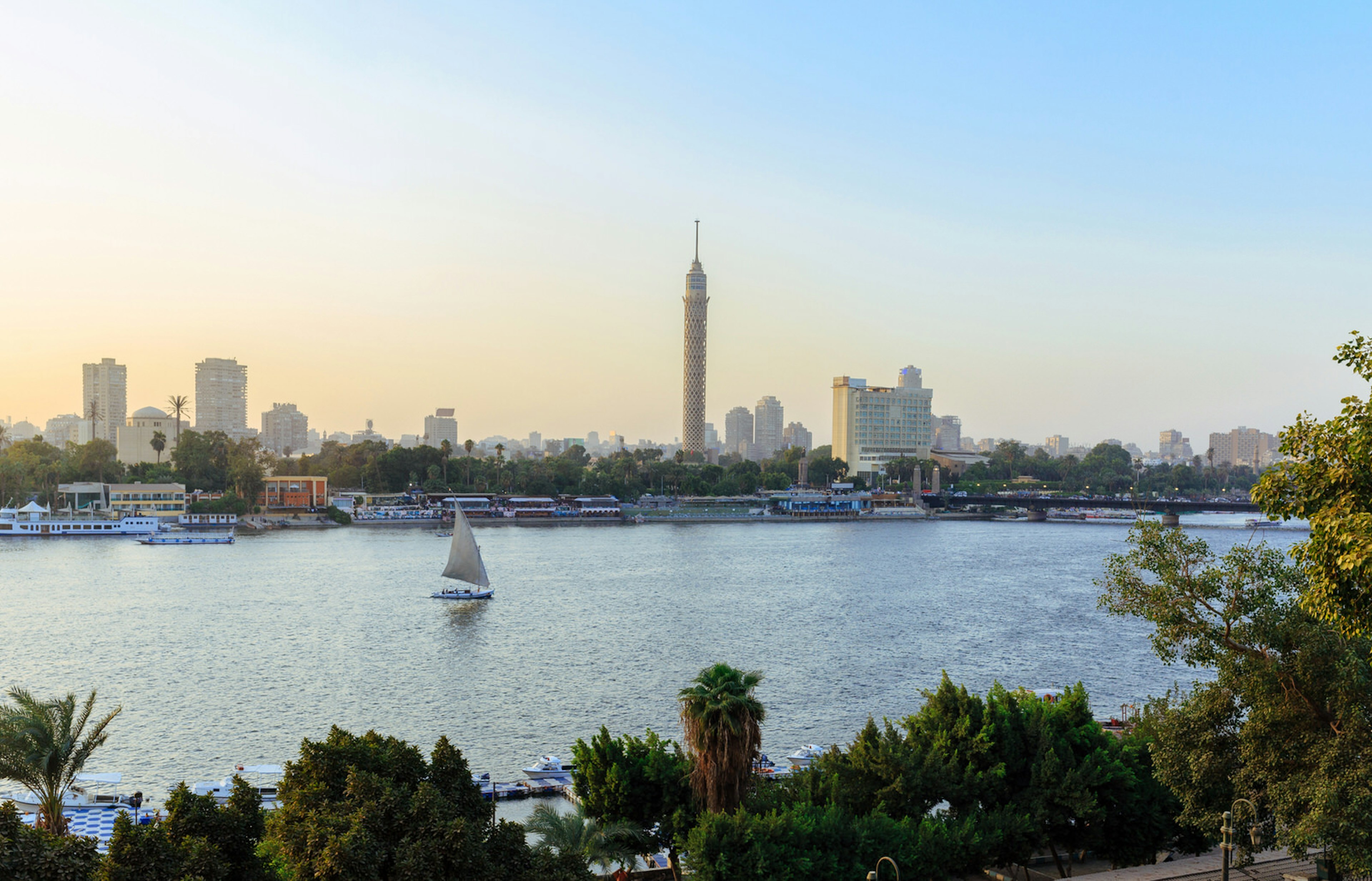 Boat sailing along the Nile in Cairo, Egypt