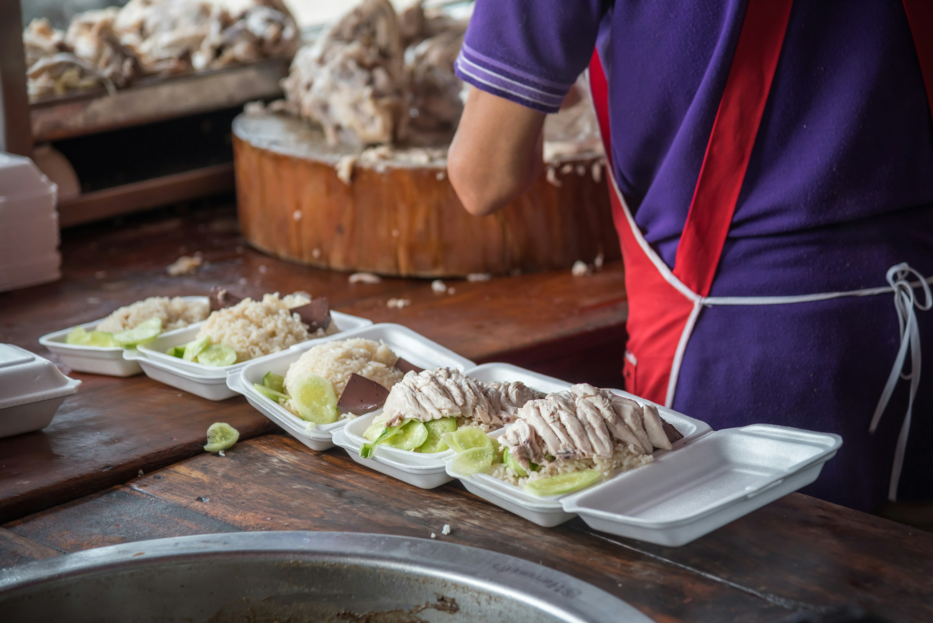 866174238
dish, hainan, hainanese, kai, khao, view
Rice steamed with chicken soup (hainanese chicken rice) for sale at Thai street food market.