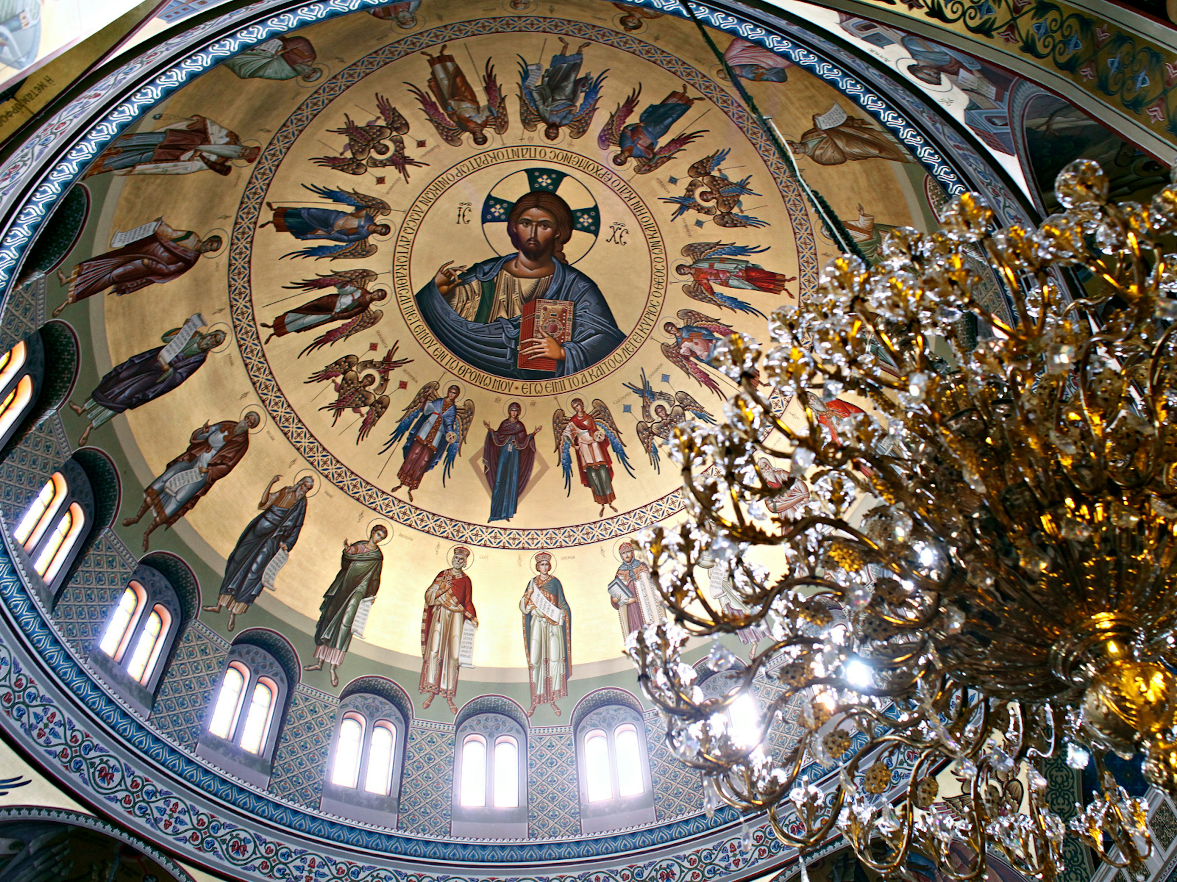 The fresco-painted dome of the Holy Cathedral of Agia Triada in Piraeus