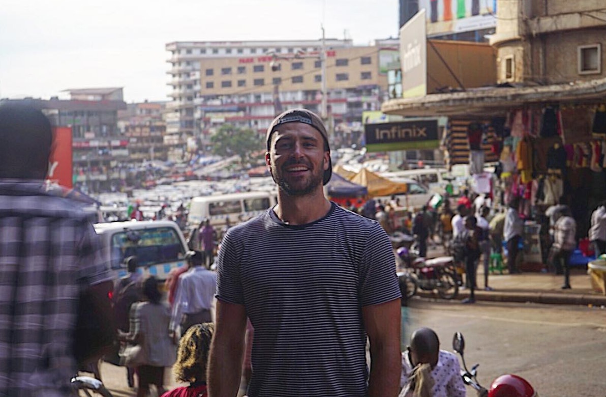 Young man on a busy street in India