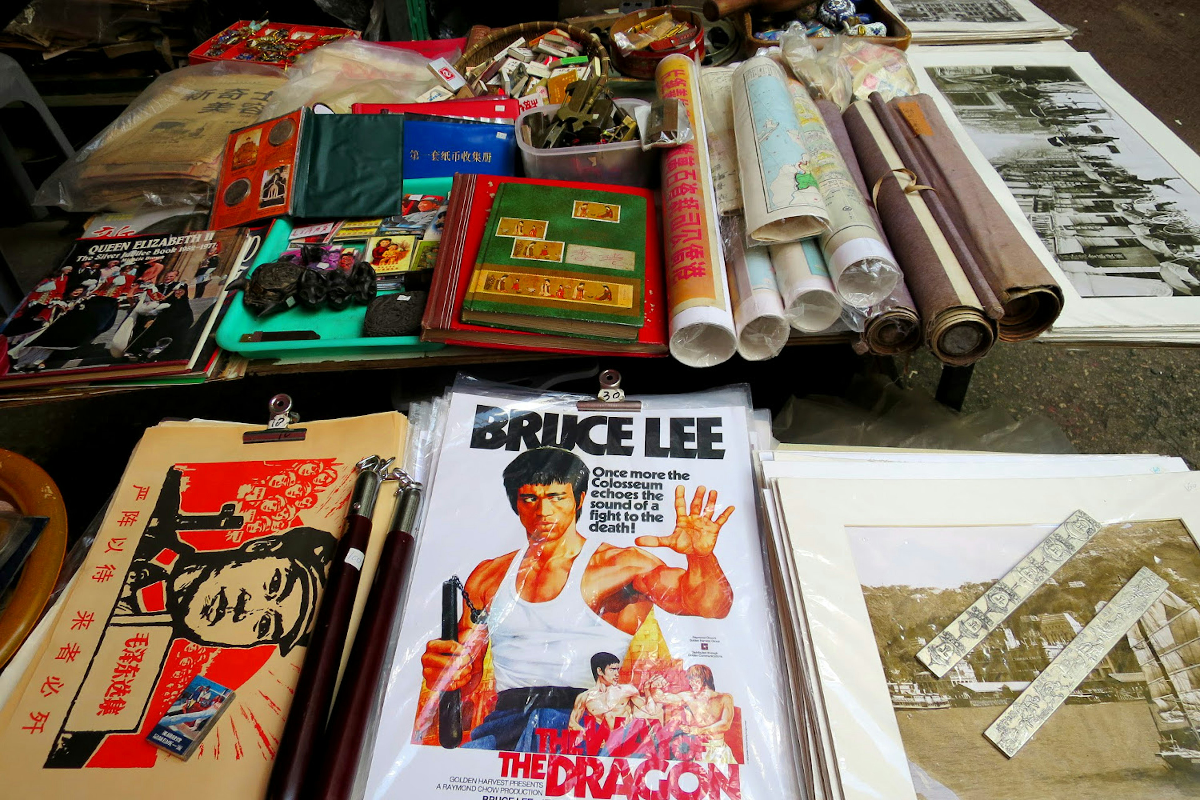 Bric-a-brac and posters for sale along Hollywood Rd.