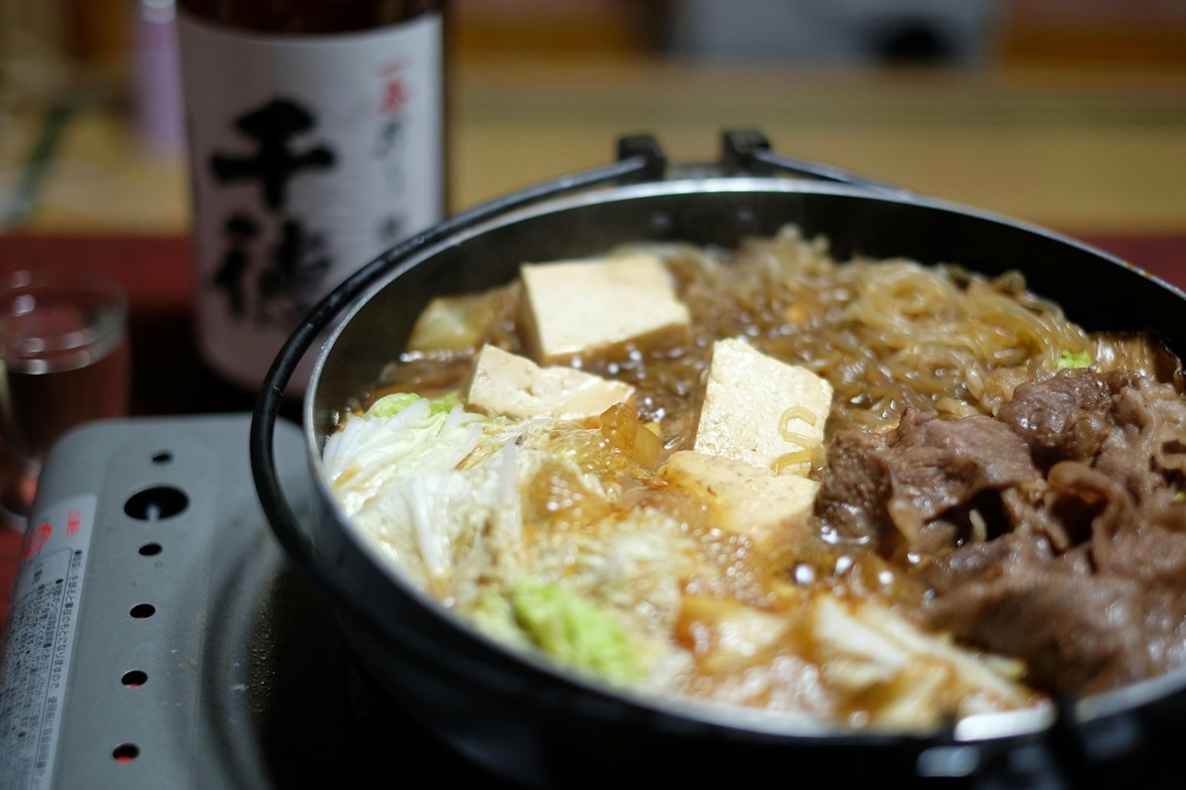 Simmering pot of sukiyaki