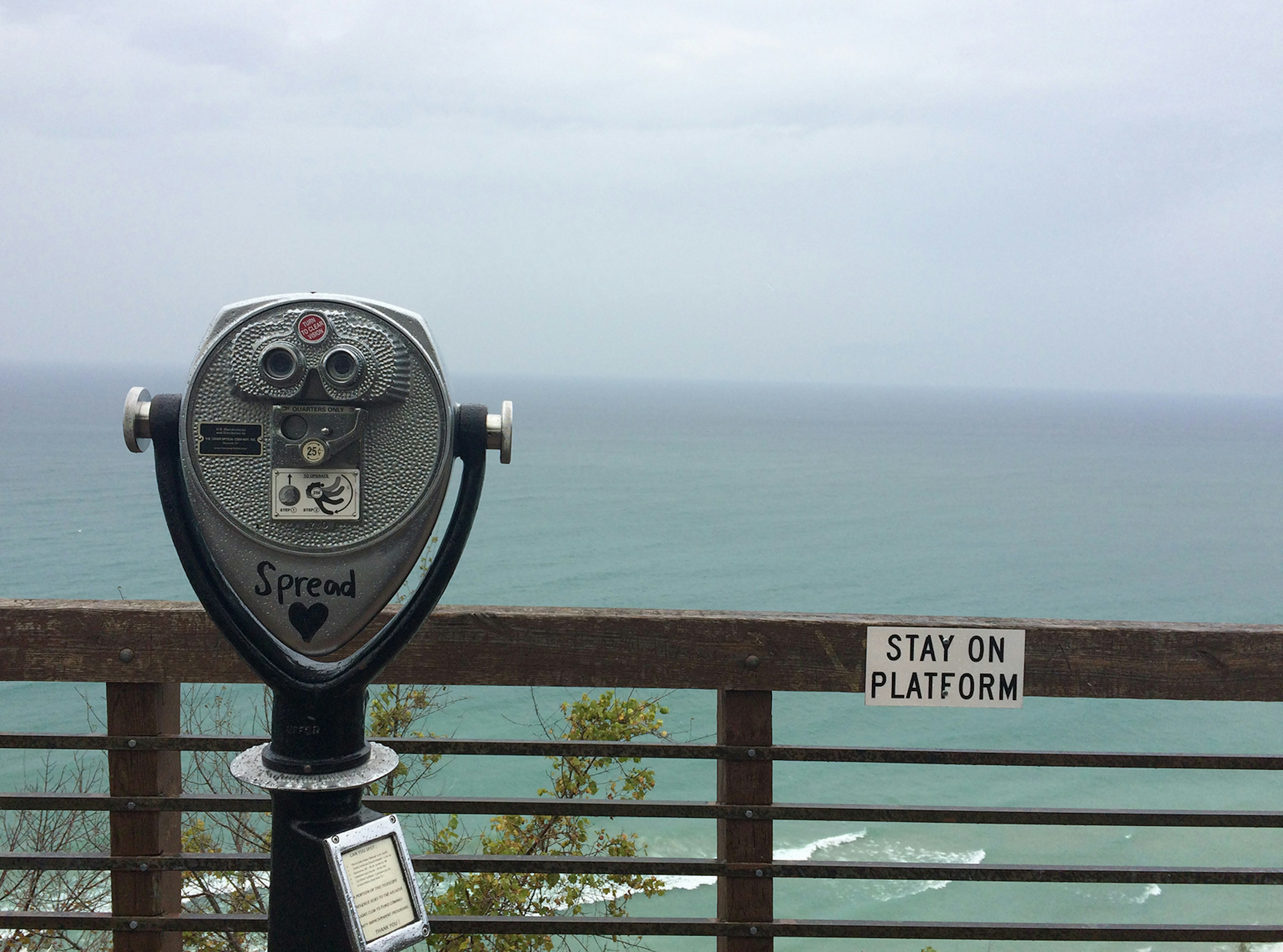 vintage viewfinder on a boardwalk overlooking Lake Michigan at Sleeping Bear Dunes National Lakeshore