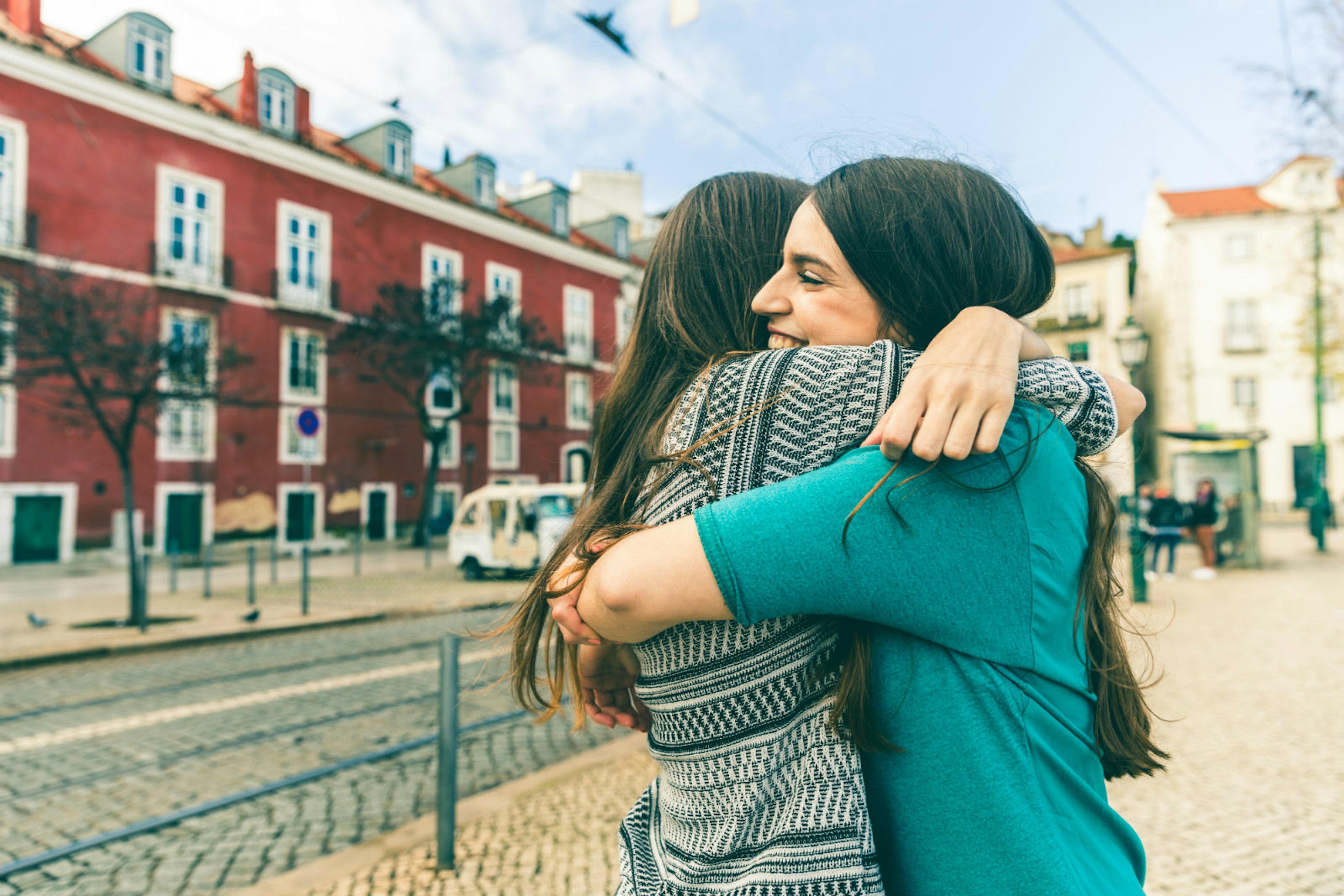 Pride in Europe: A couple embraces in the streets of Lisbon, Portugal © William Perugini / Shutterstock