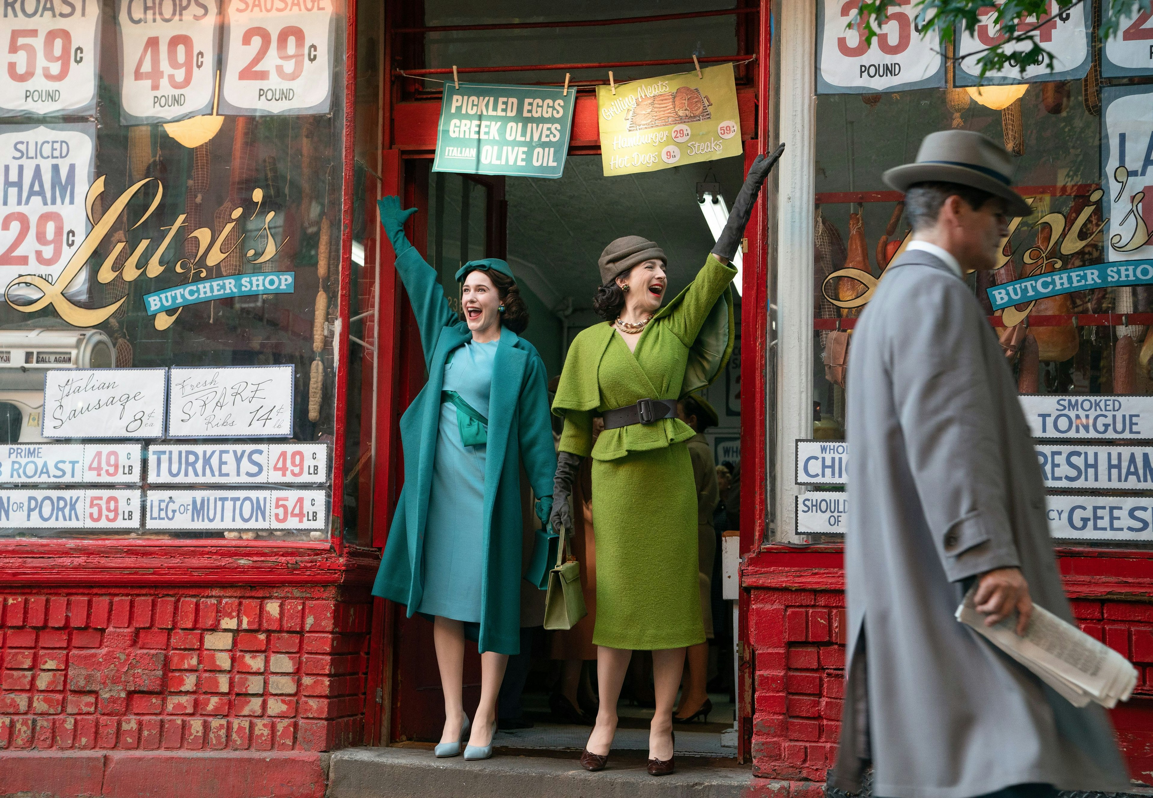 Rachel Brosnahan as Midge Maisel and Marin Hinkle as Rose Weissman