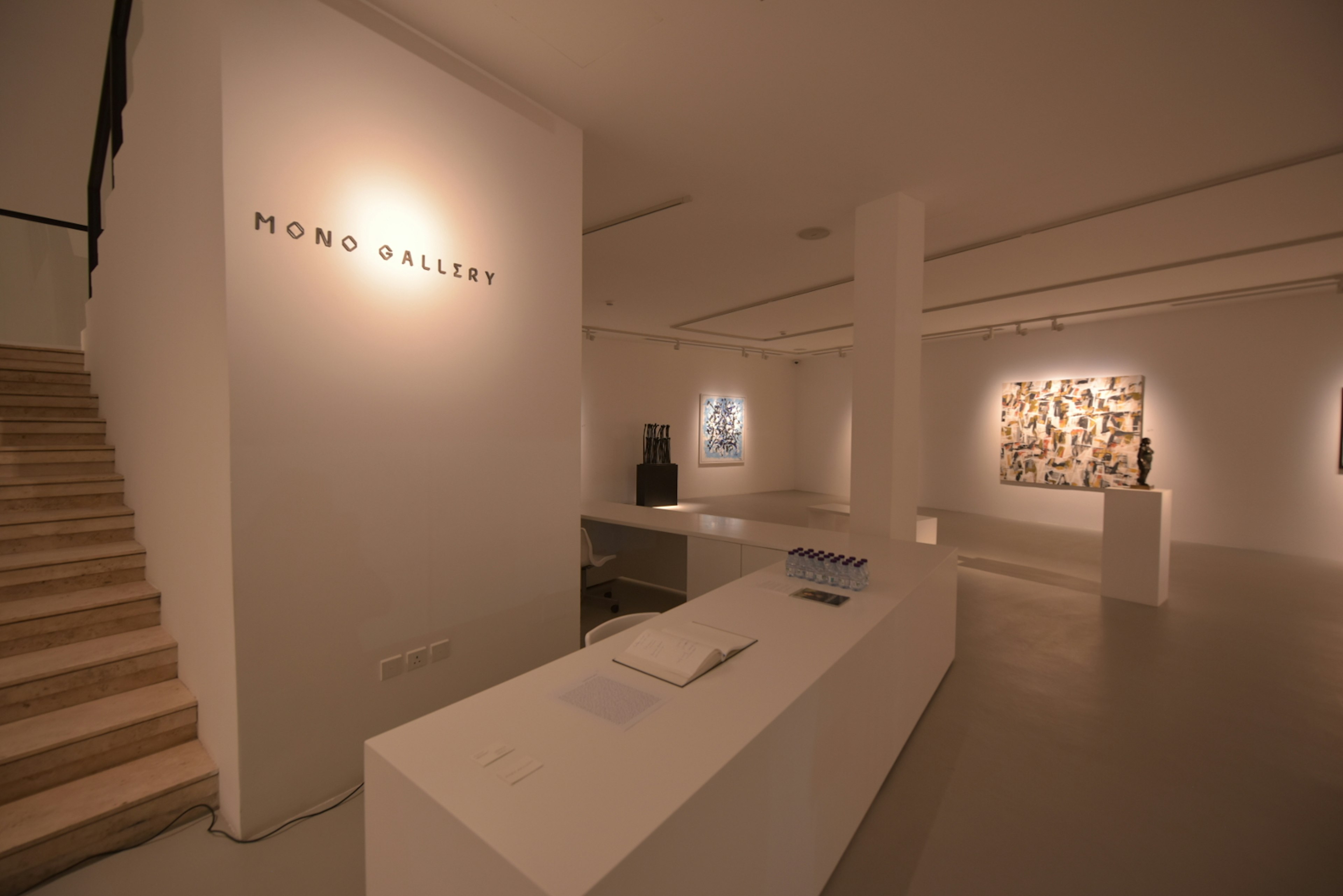 Interior of Mono Gallery with displays of sculptures and paintings, Riyadh, Saudi Arabia