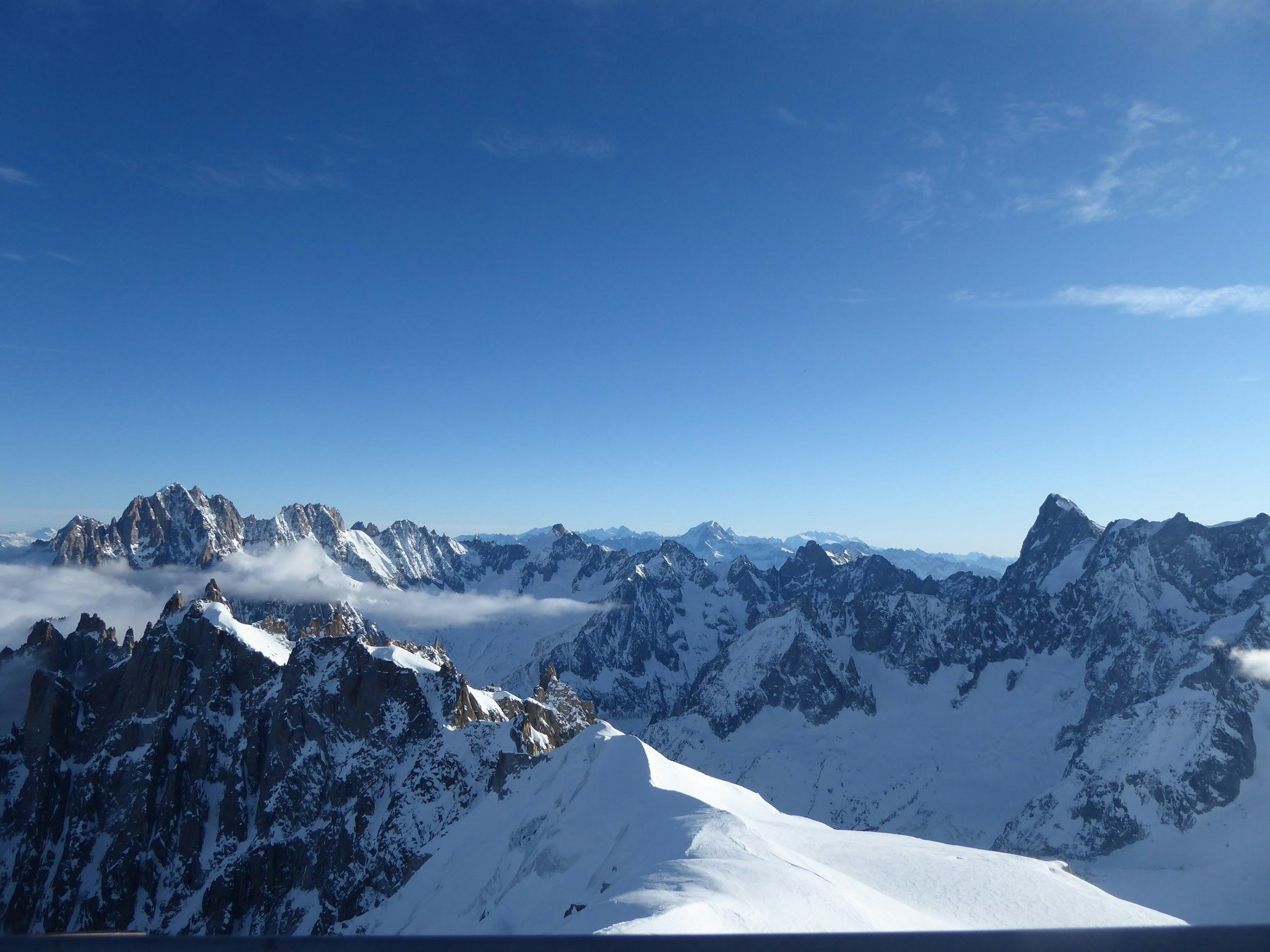 The peaks of the French Alps in the sun.