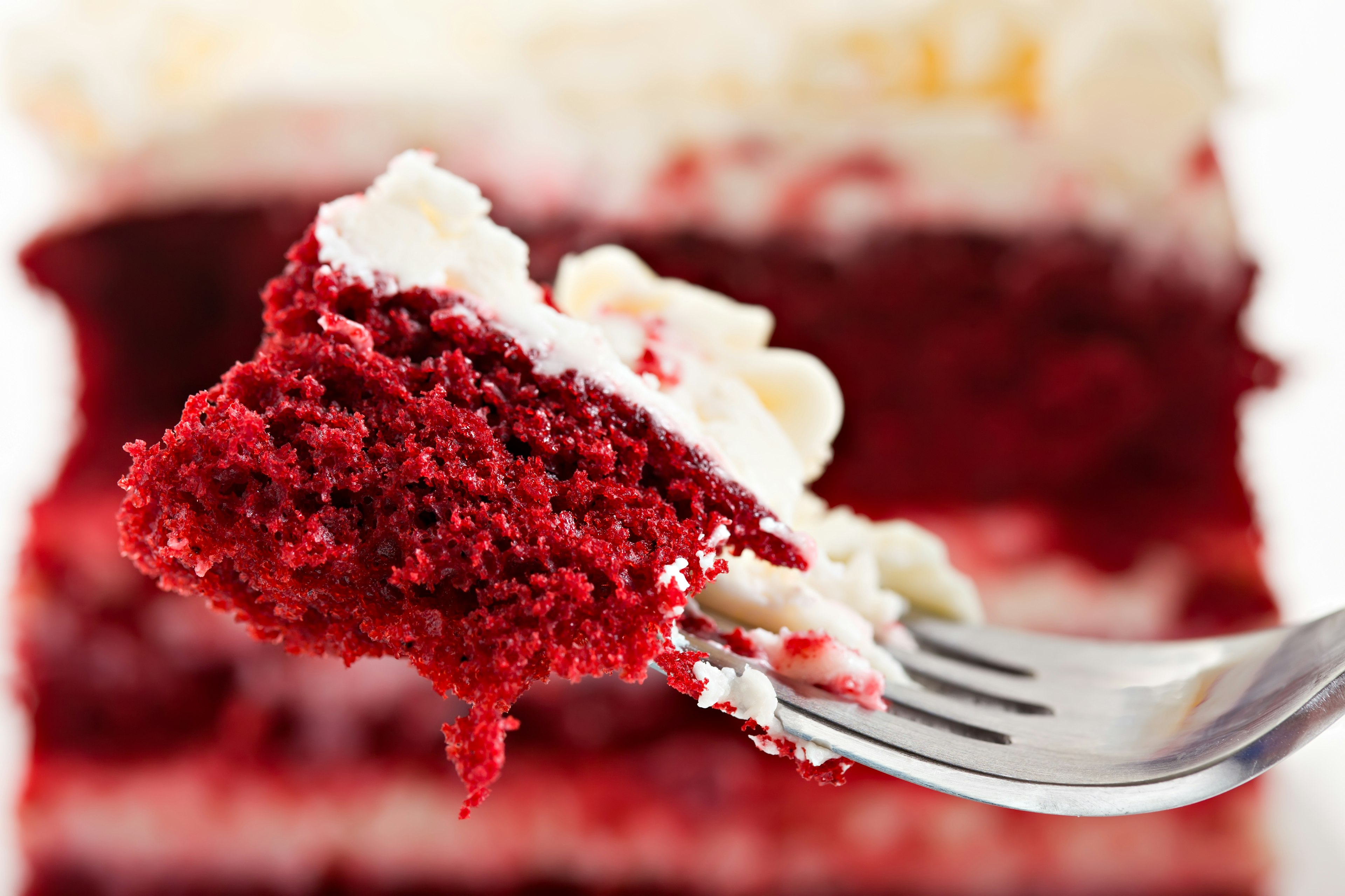 A close up of red velvet cake