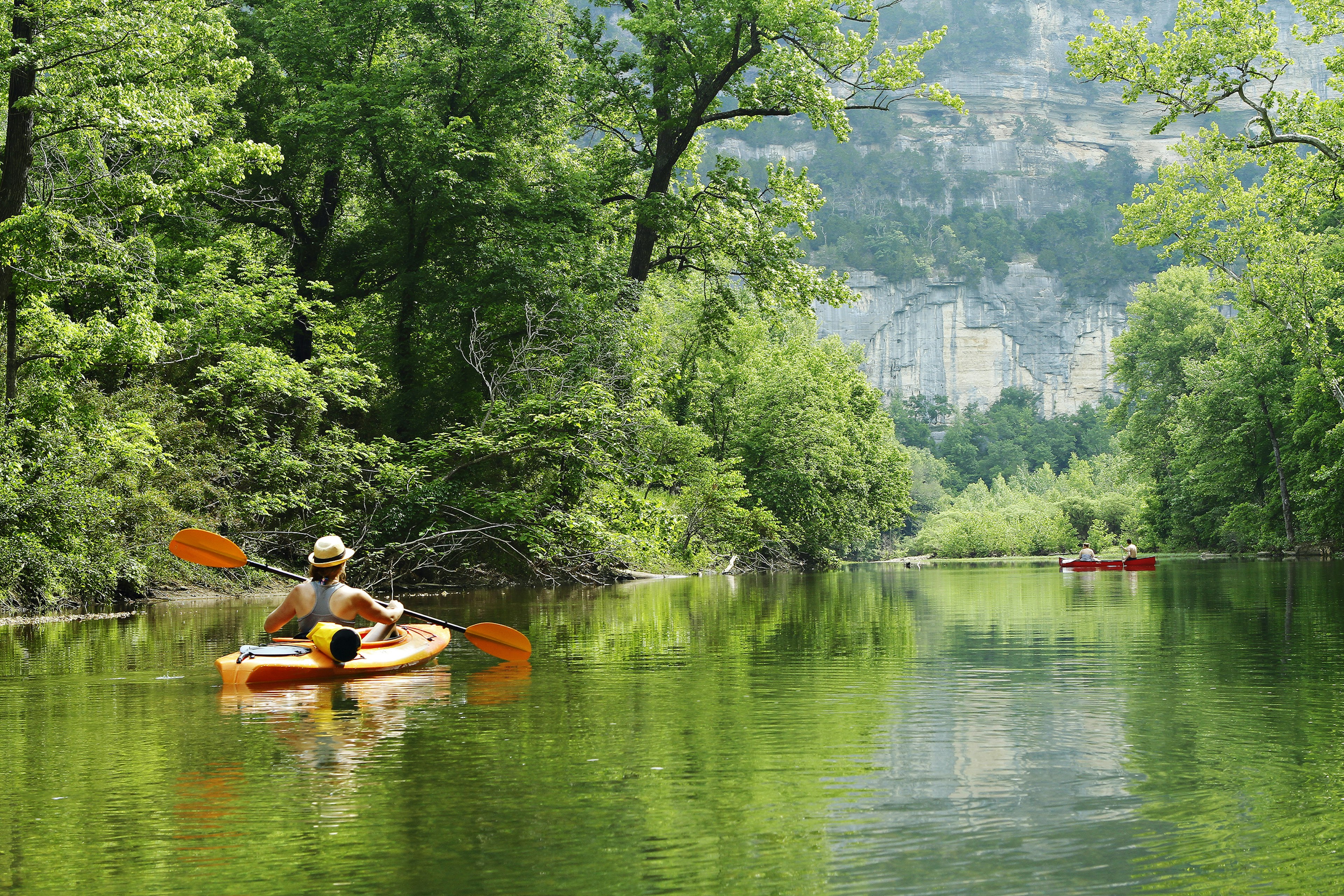 500190113
Buffalo National River, Arkansas, canoe, kayak, outdoors,
Kayaker and canoeist on the Buffalo National River in Arkansas from Steel Creek Campground.