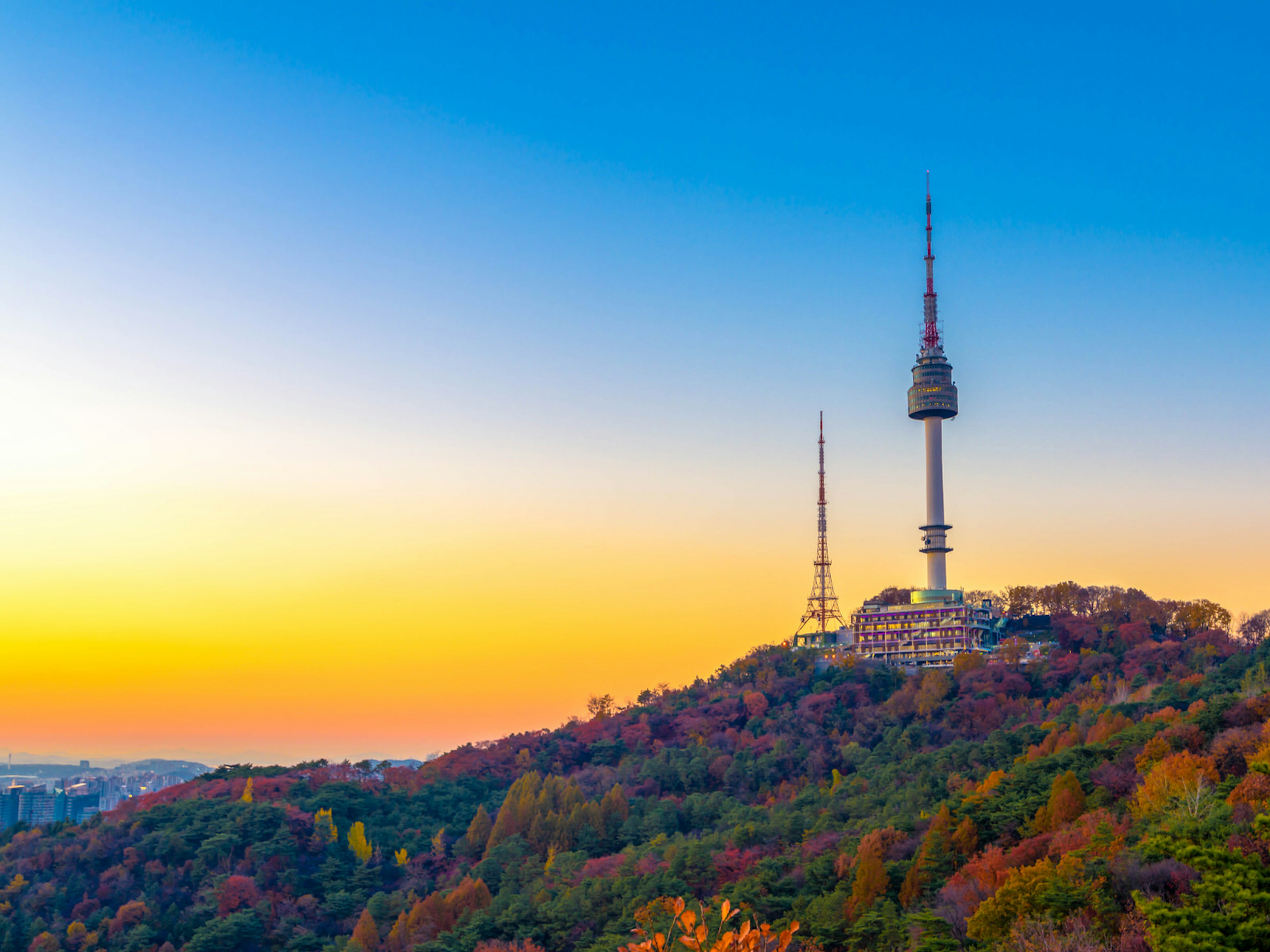 Autumnal image of Namsan, Seoul's urban peak, at sunset