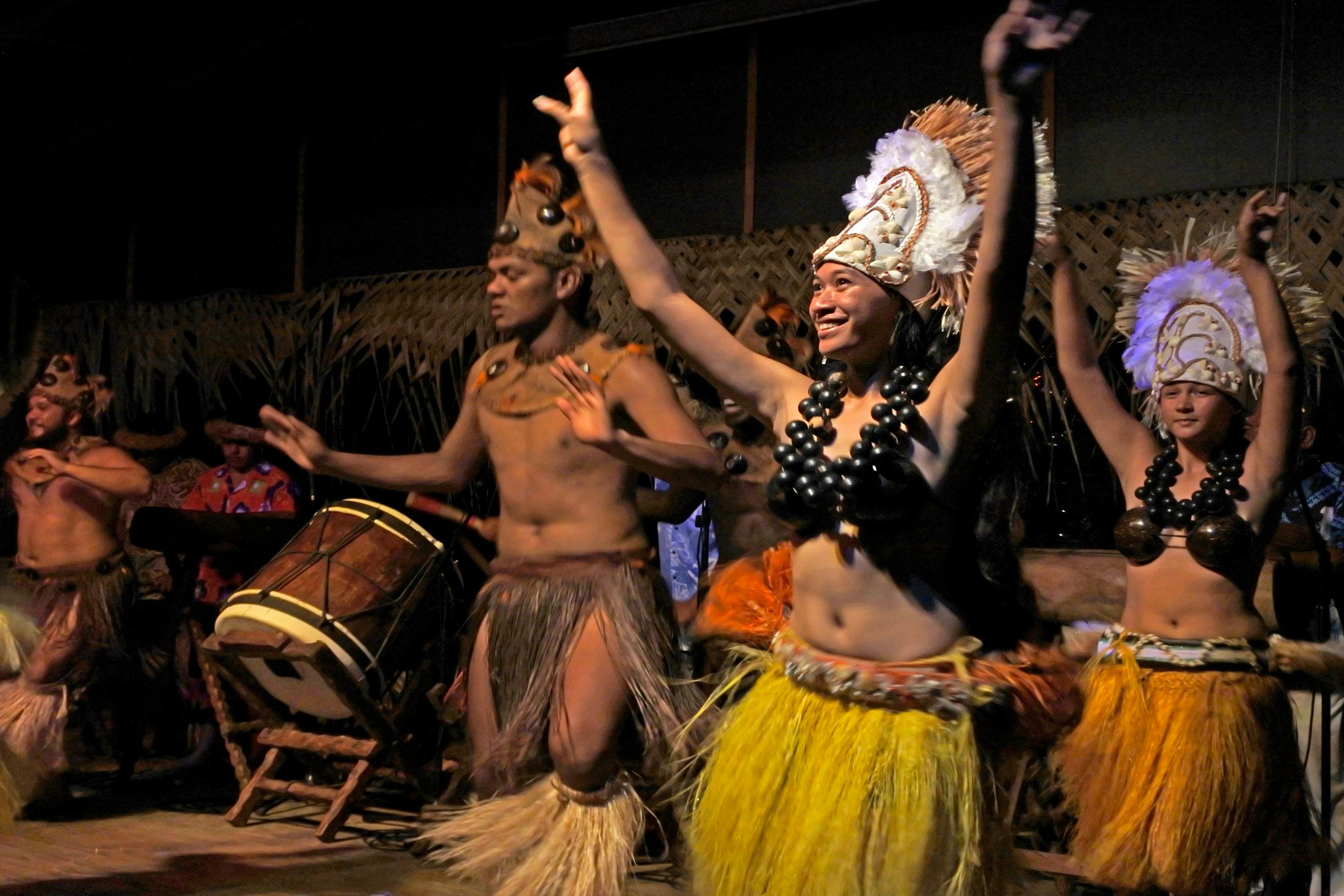 Cook Islanders dancing to traditional music.