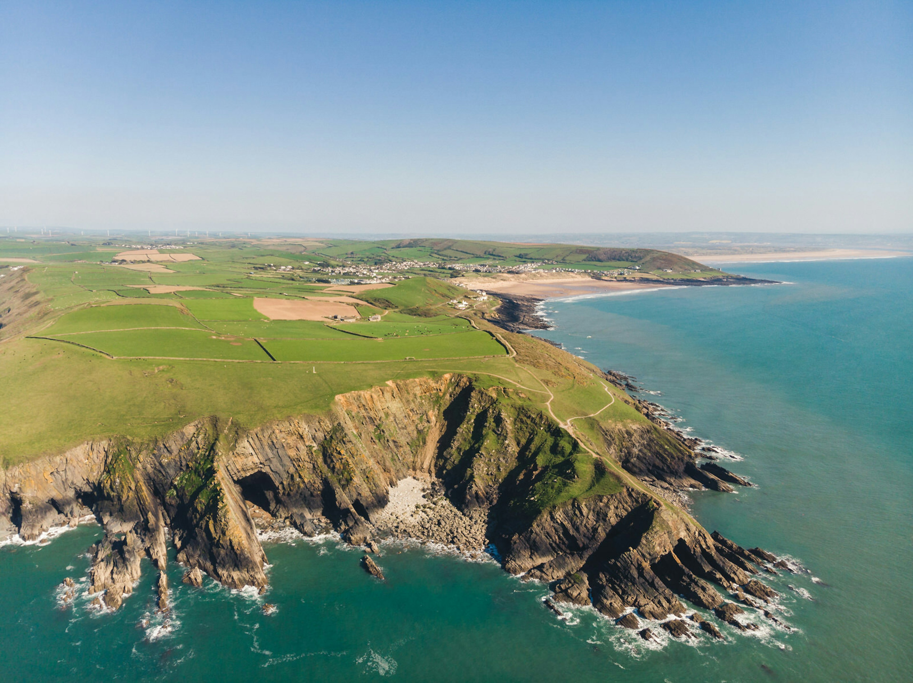 The Baggy Point headland in England jutting out into the Celtic Sea