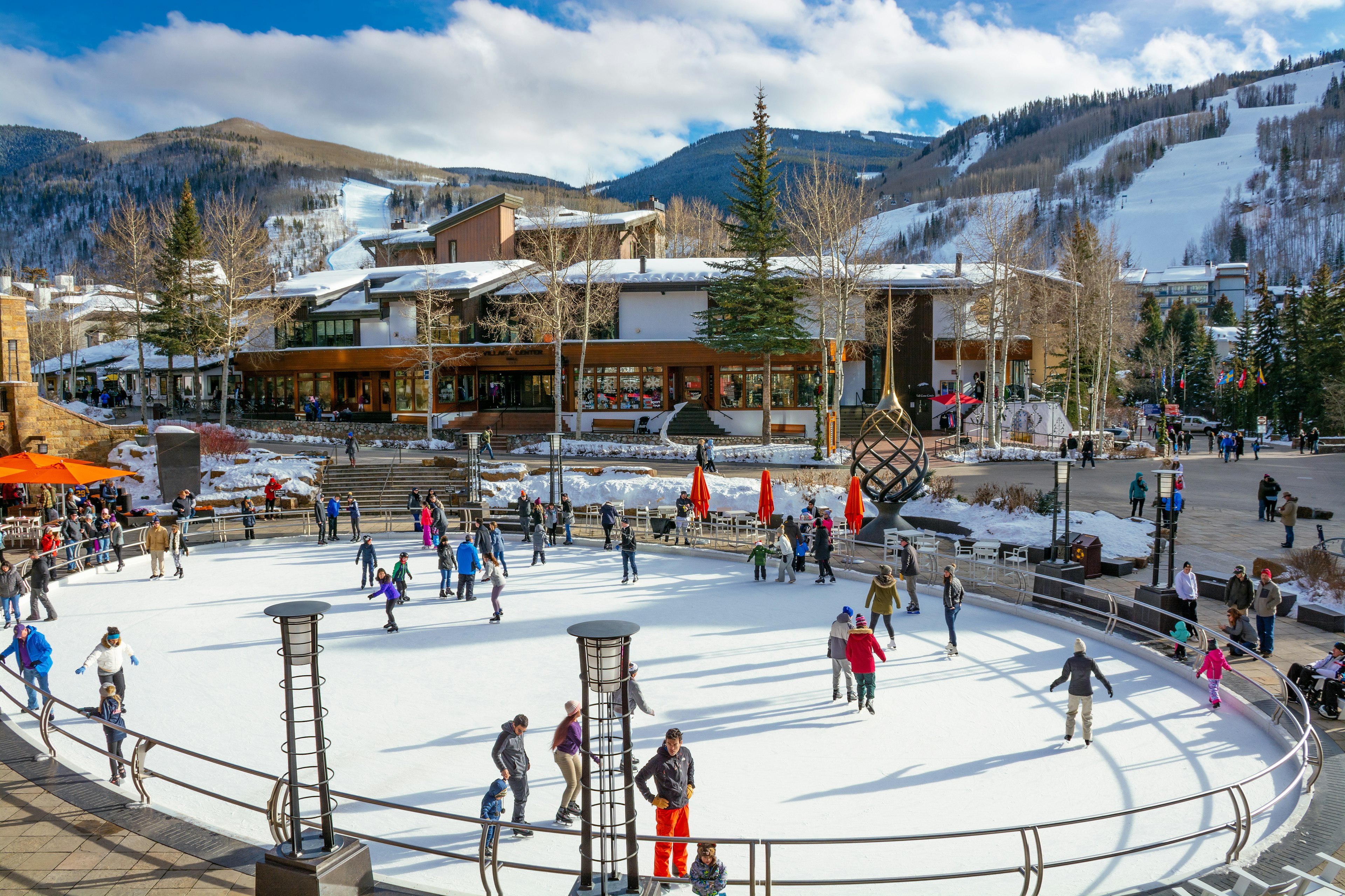 The Solaris Plaza Ice Rink in Vail village offers active fun for the whole family. Margaret Wiktor/Shutterstock