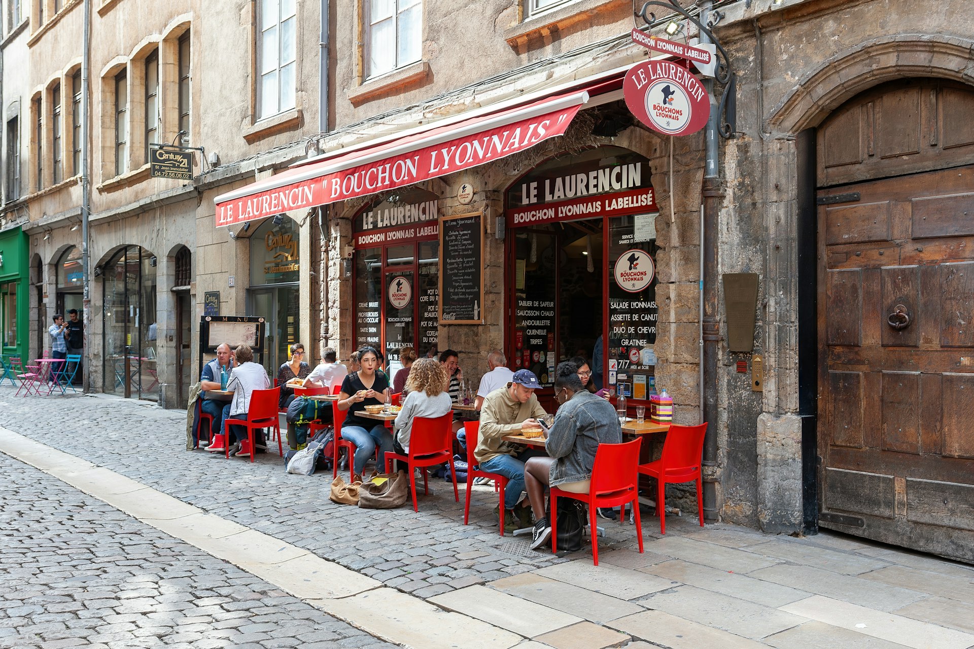 Summer terrace of a restaurant in the old historical Lyon