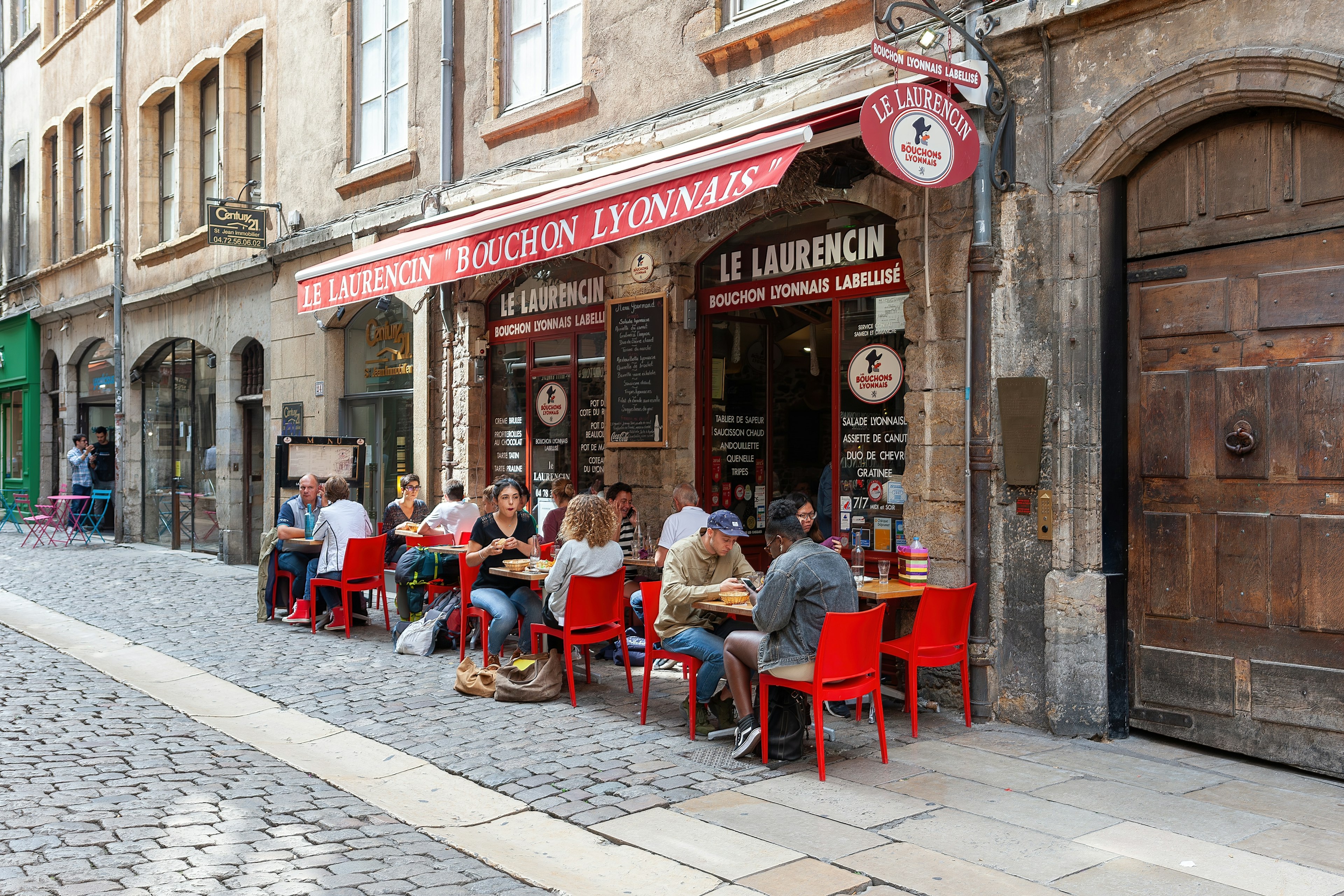 Summer terrace of a restaurant in the old historical Lyon