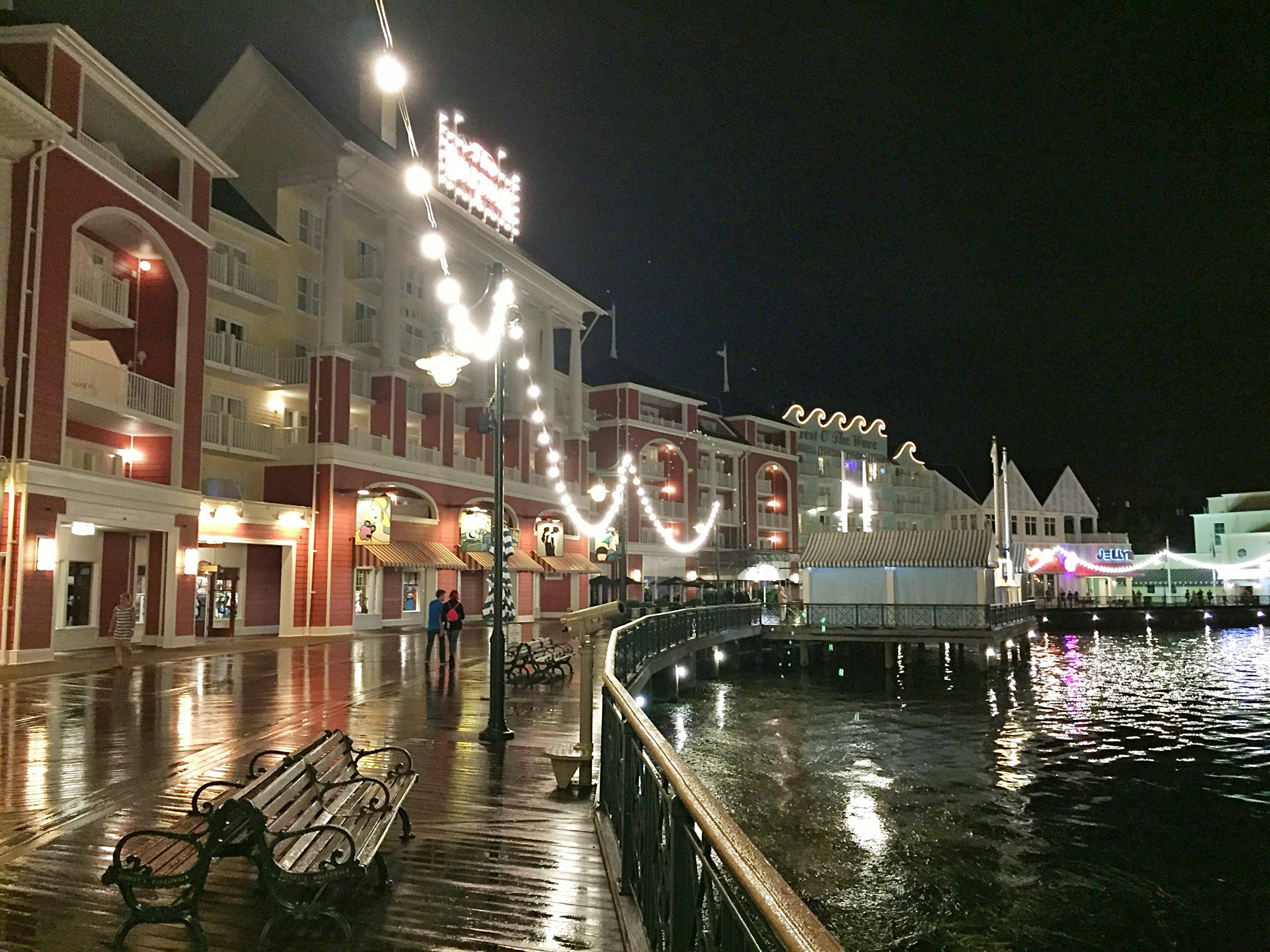 Even in rainy weather, Disney’s BoardWalk charms. Shutterstock