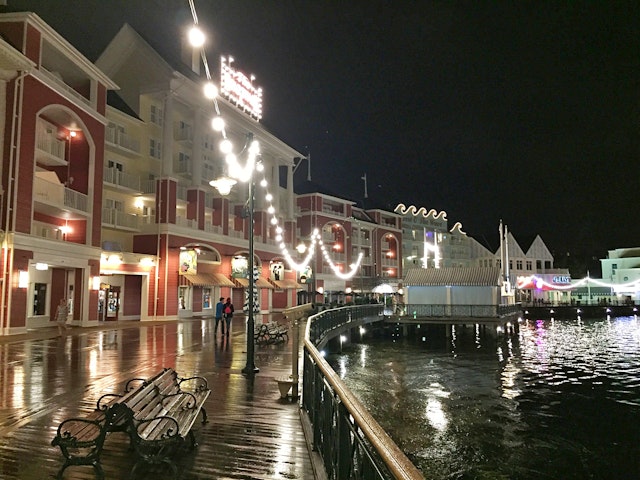 Even in rainy weather, Disney’s BoardWalk charms. Shutterstock
