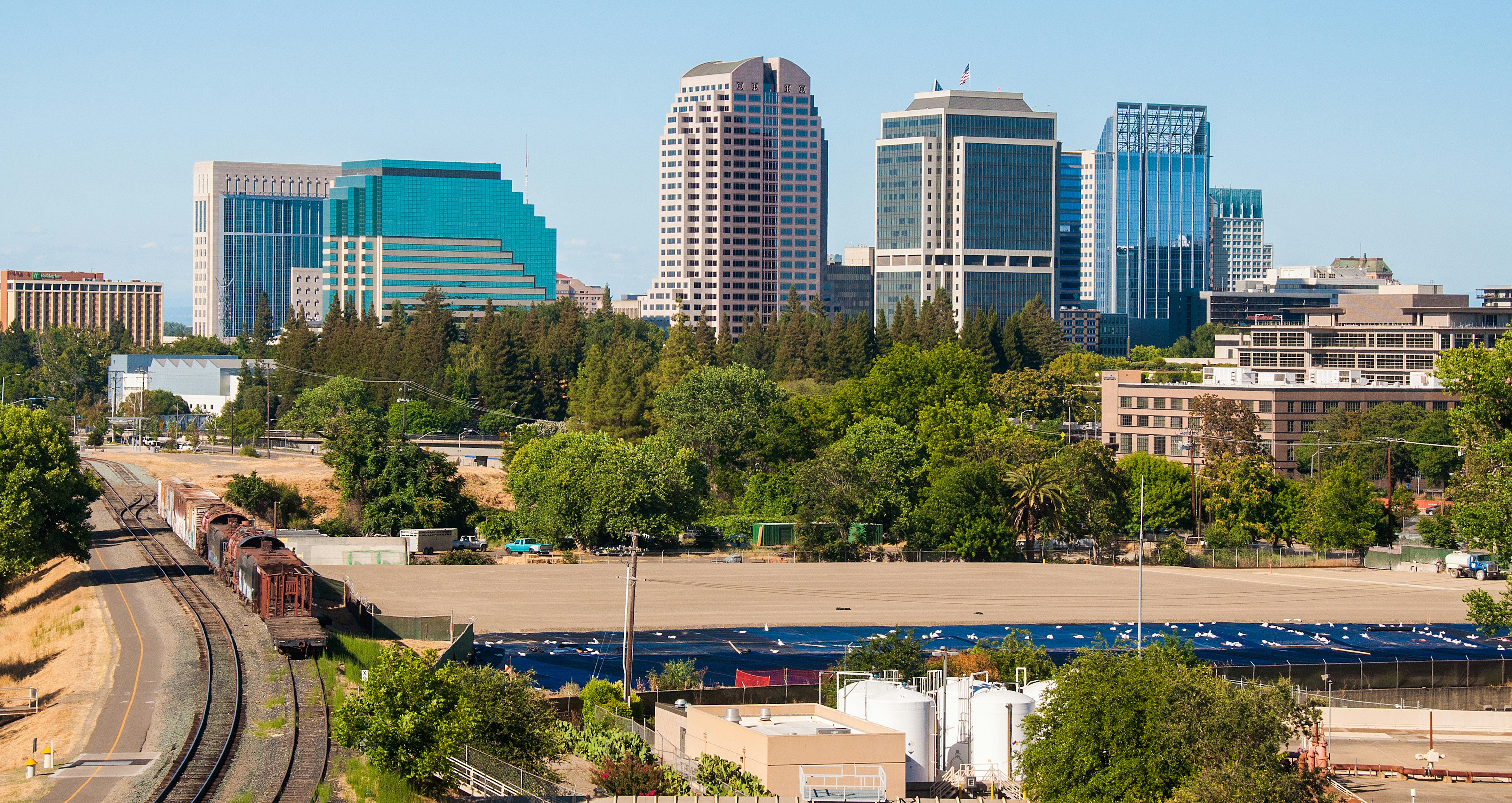 The Sacramento skyline rises above the horizon