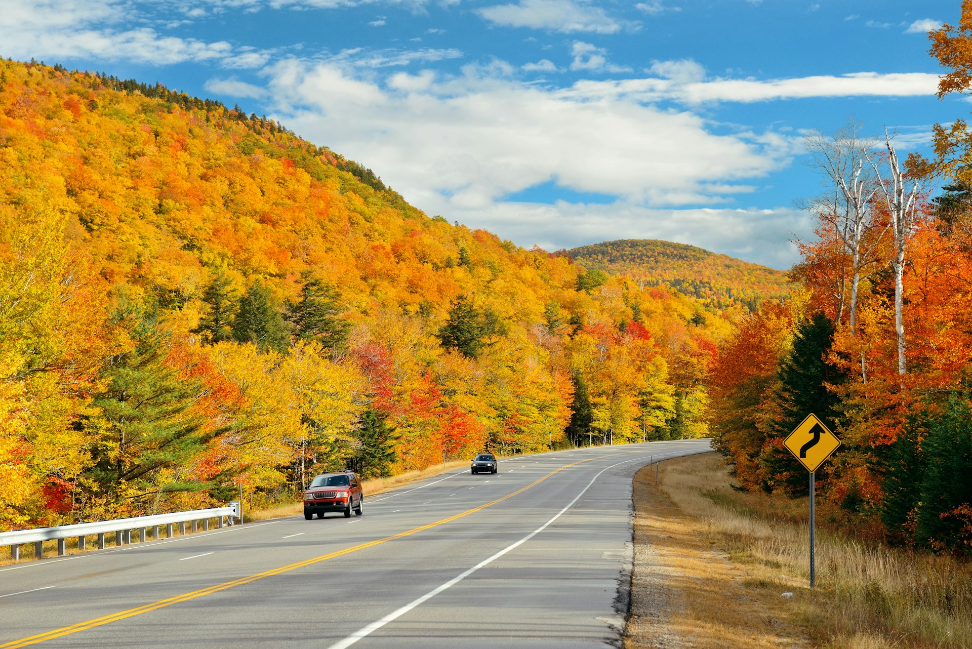 Highway and Autumn foliage in White Mountain, New Hampshire