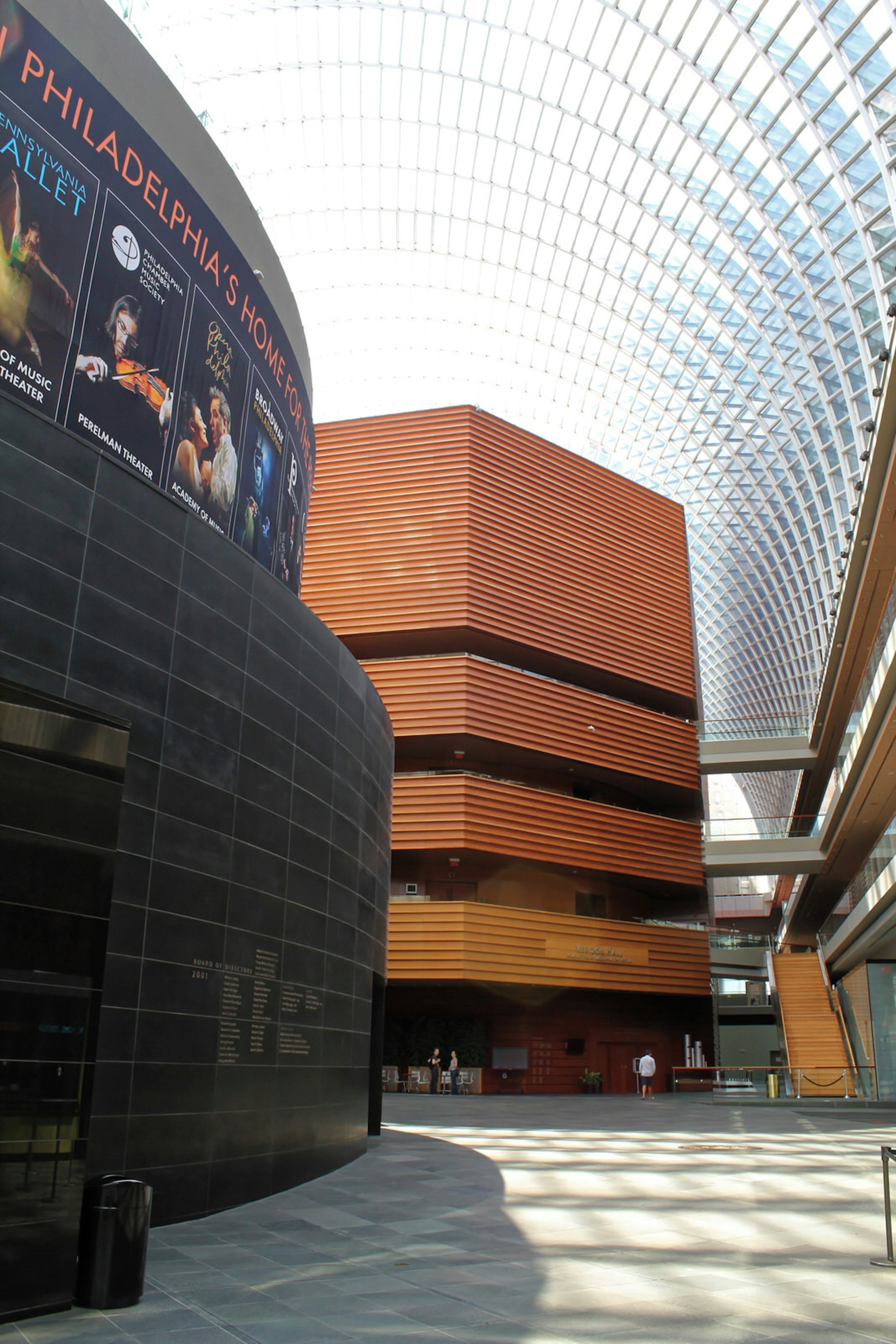 The soaring glass and brick structures comprising Philadelphia's Kimmel Center, an impressive venue in the city's thriving music scene.