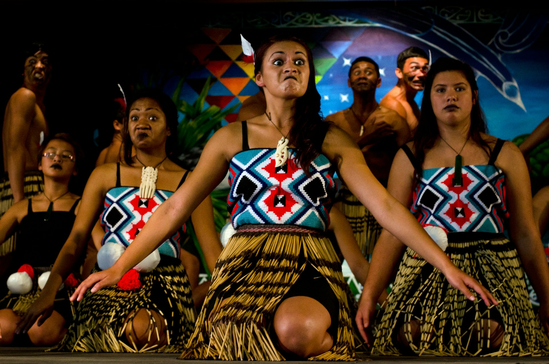 Maori people sing and dance during Waitangi Day celebrations in Waitangi, New Zealand. 