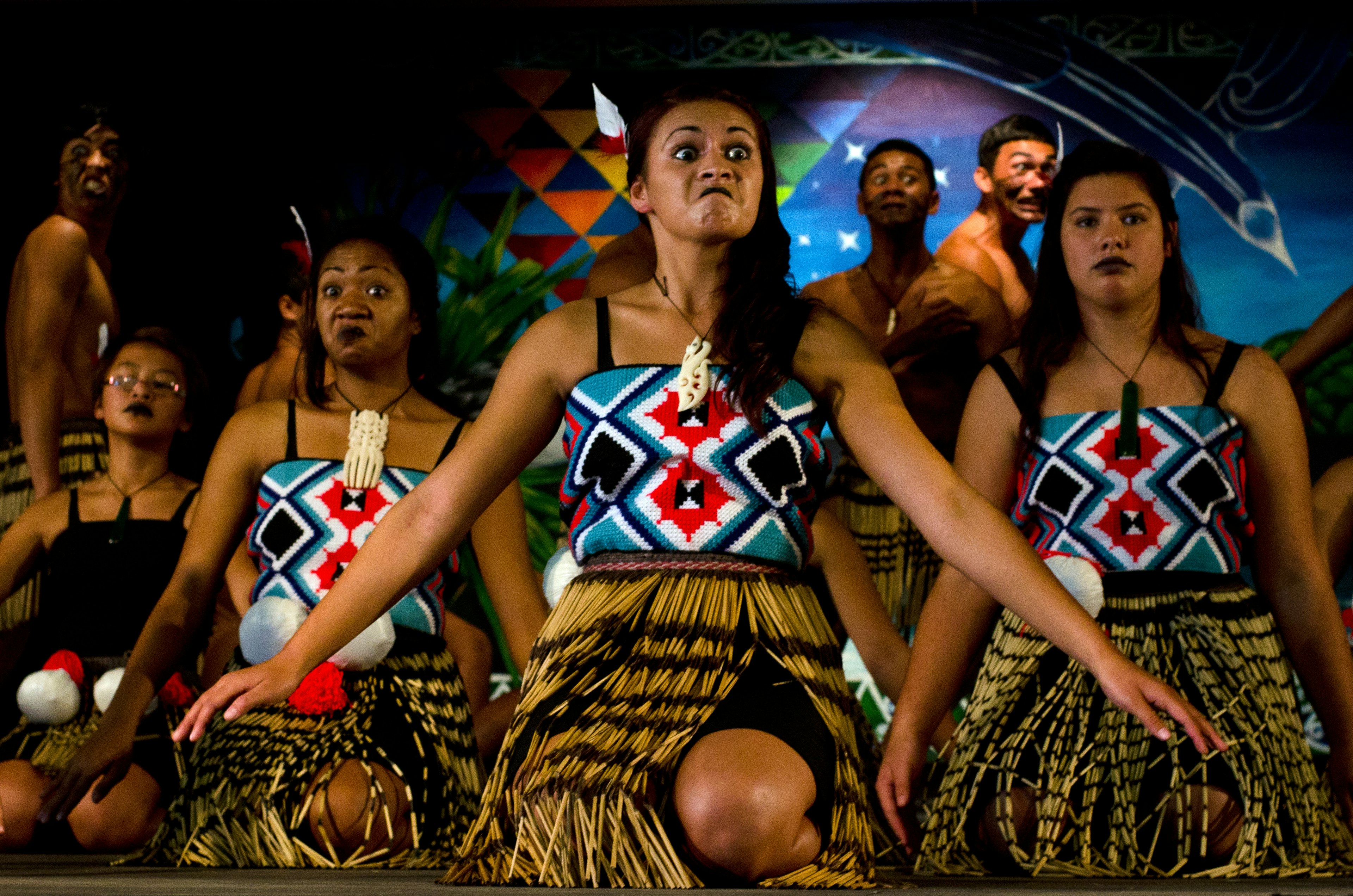 Maori people sing and dance during Waitangi Day celebrations in Waitangi, New Zealand.