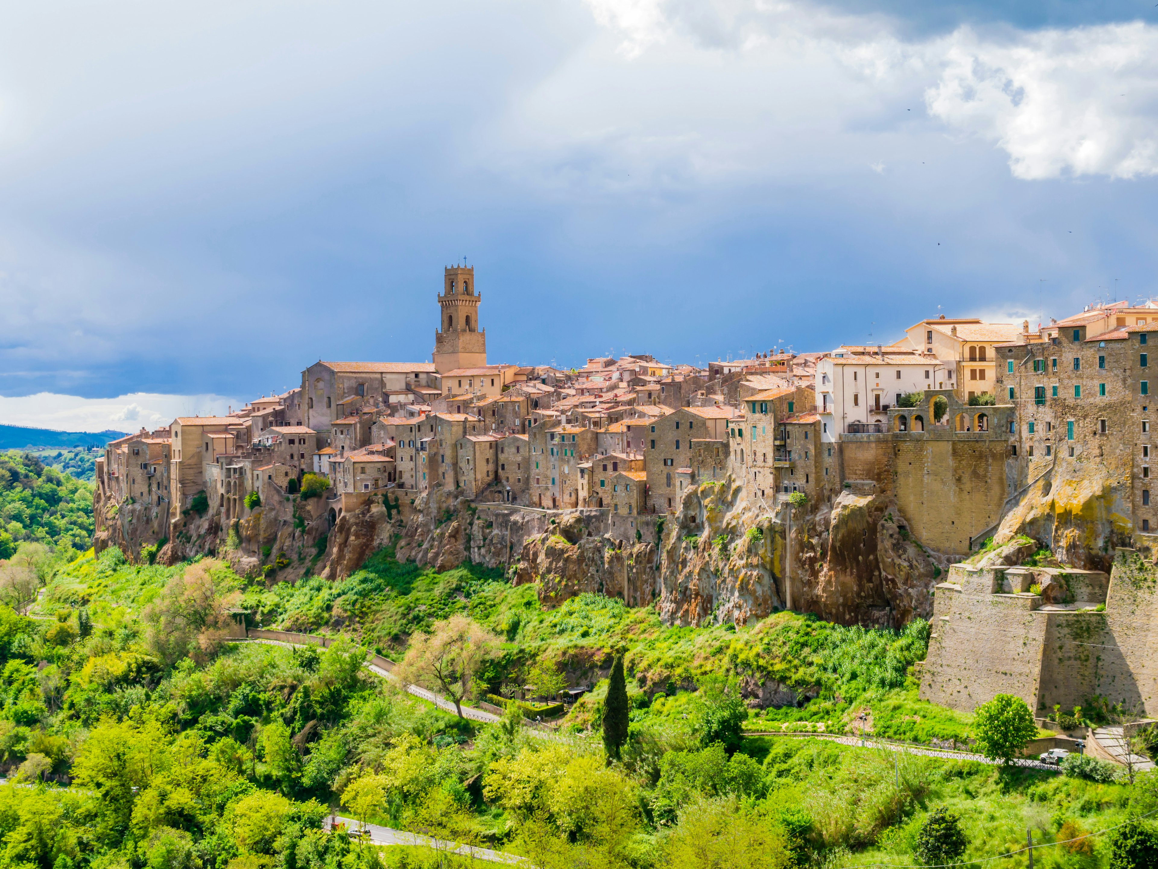 The medieval town of Pitigliano with its ancient bell tower and cobbled streets filled with wine bars and cafes is well worth a stop. Scott Yellox/Shutterstock