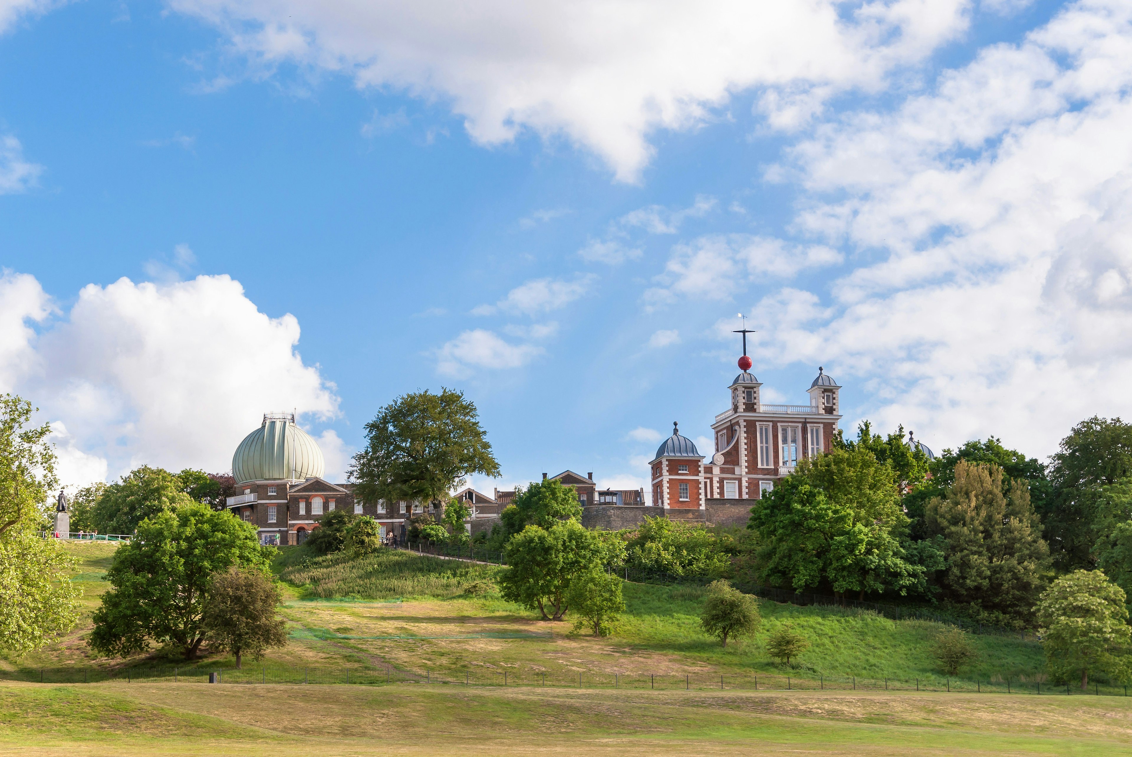 Looking up a hill towards the Royal Observatory in Greenwich Park