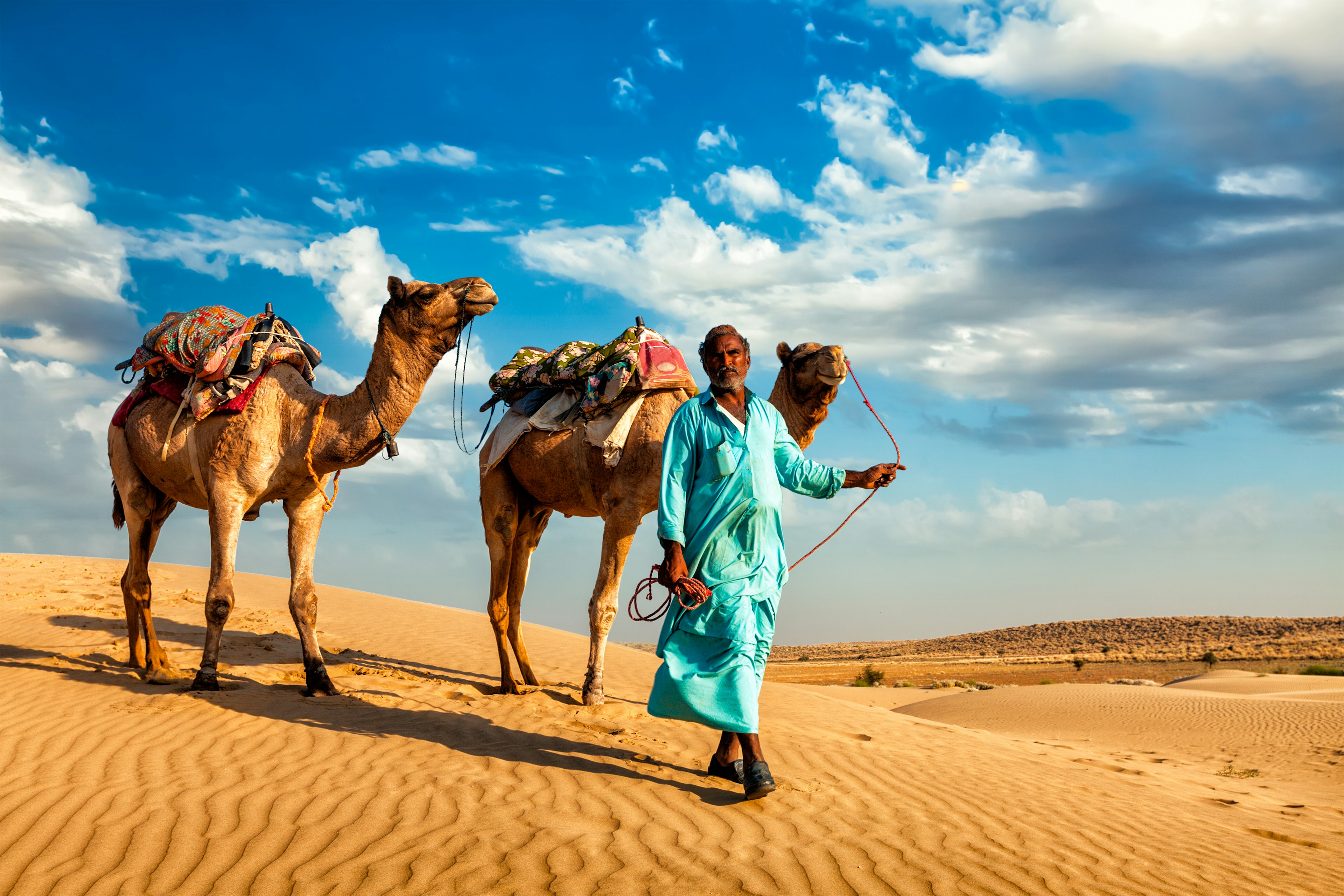 A camel safari is a great way to see the desert around Jaisalmer.