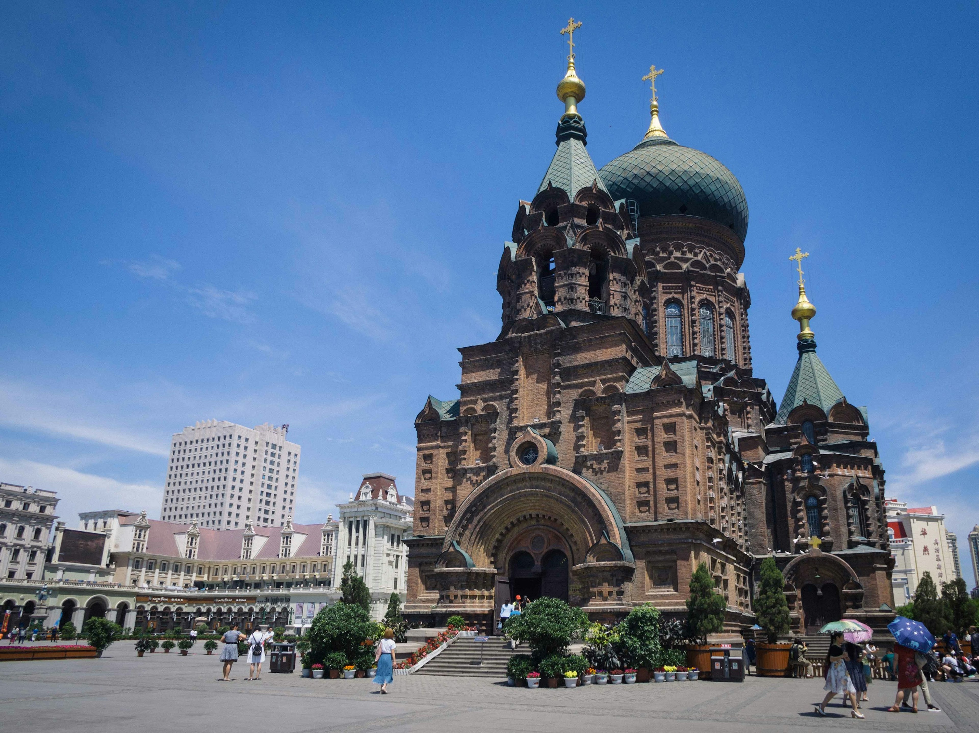 The ornate Church of St Sophia, which is topped by a huge bulbous dome (much like that on the Church of the Savior on Spilled Blood in St Petersburg).