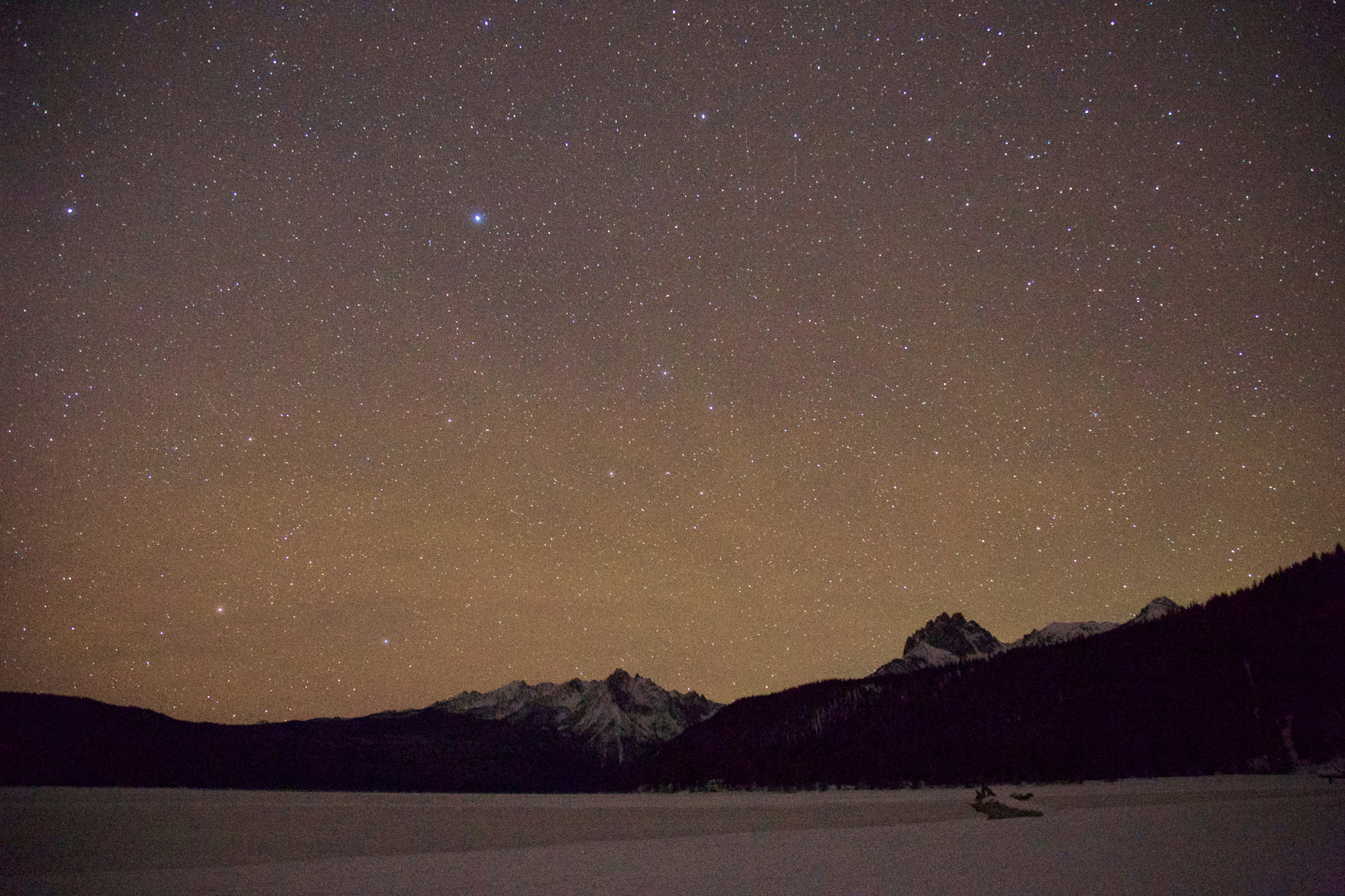 539140615 Clear Sky, Astronomy, Wilderness Area, Redfish Lake, Sawtooth Mountains, Sun Valley - Idaho, Idaho, Night, Winter, Star - Space, Sky, Snow Clear Idaho sky filled with stars