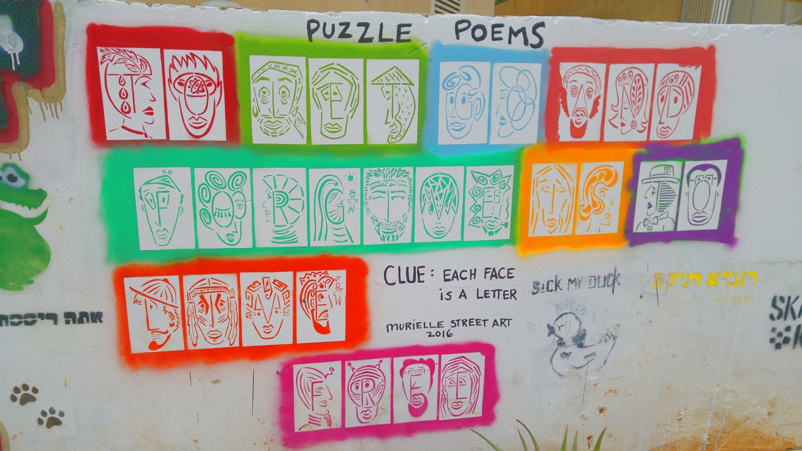 Murielle Street Art, Puzzle Poems, Tel Aviv, Israel. Image by Streetwise Hebrew