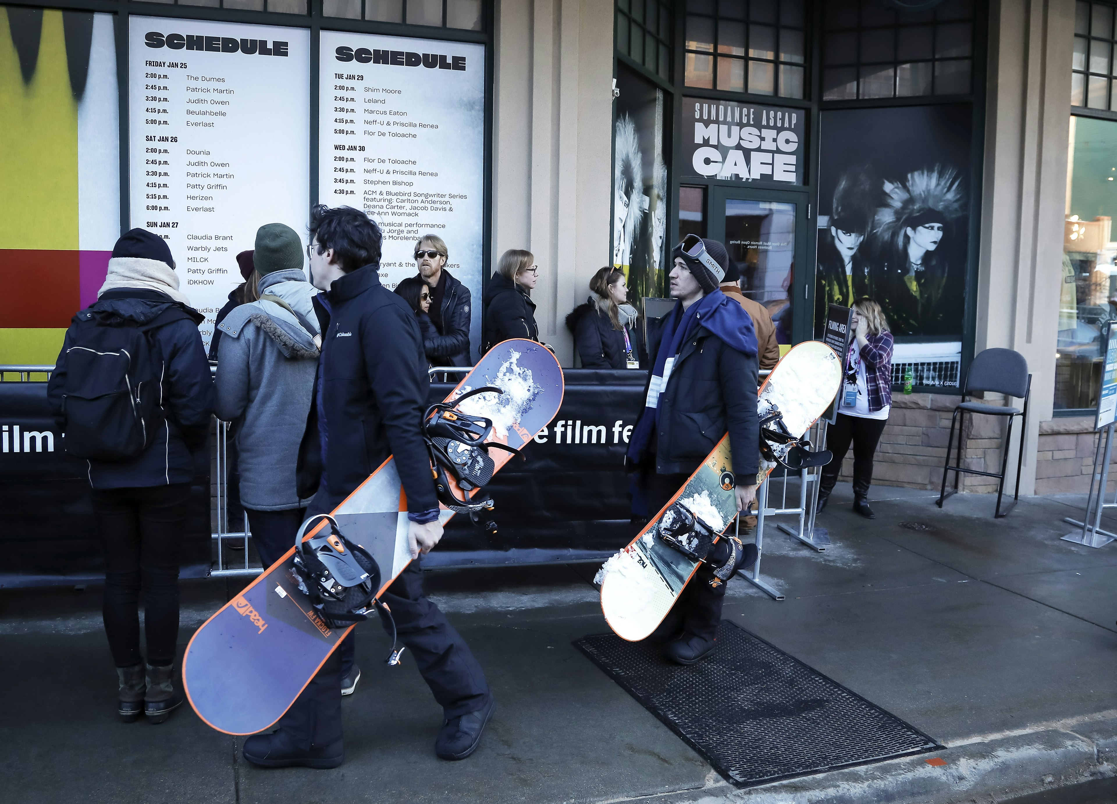 Festival goers in winter attire at the Sundance Festival