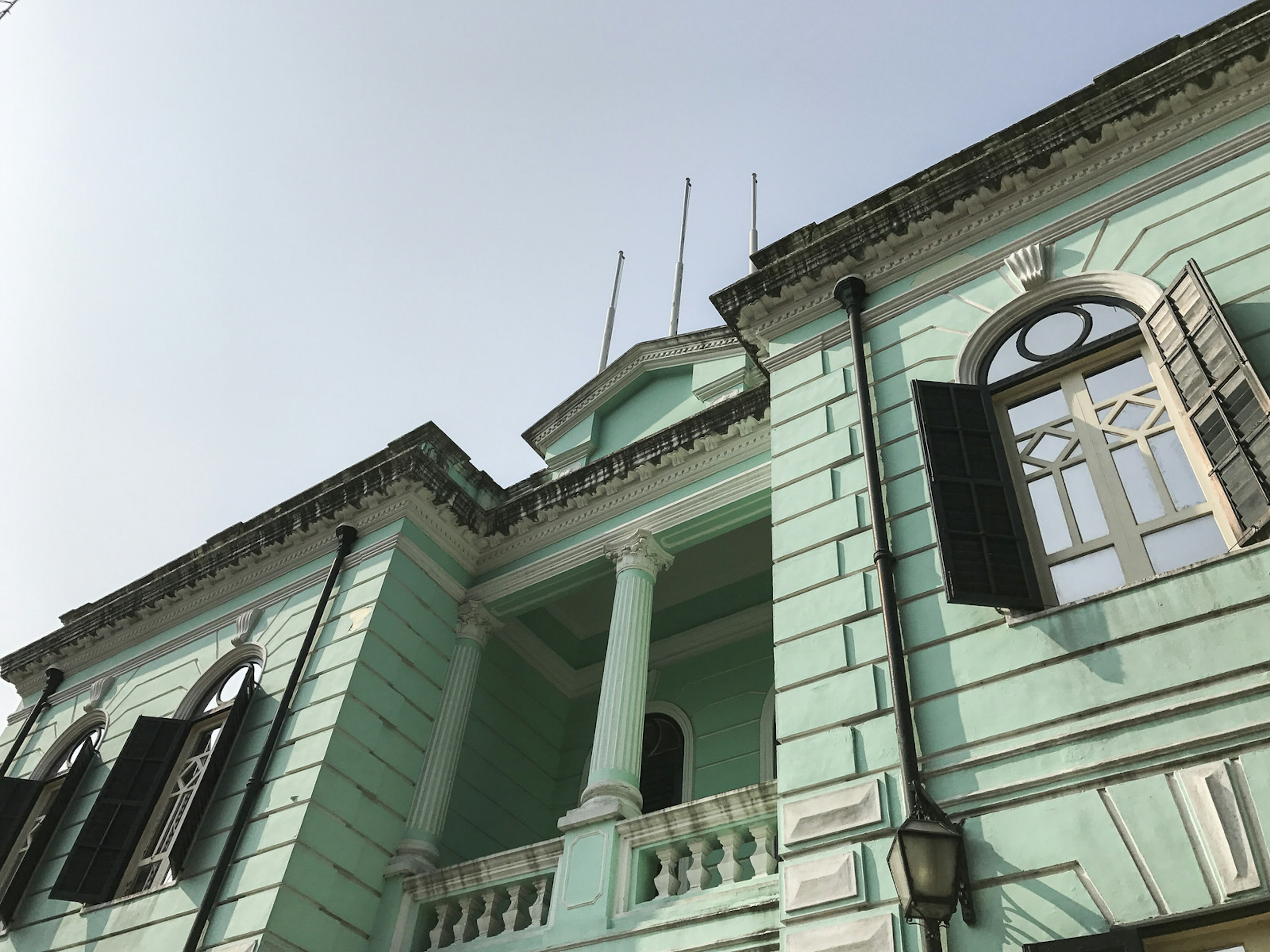 The pastel blue exterior of a building. The Taipa-Houses Museum offers a glimpse into colonial Macanese life