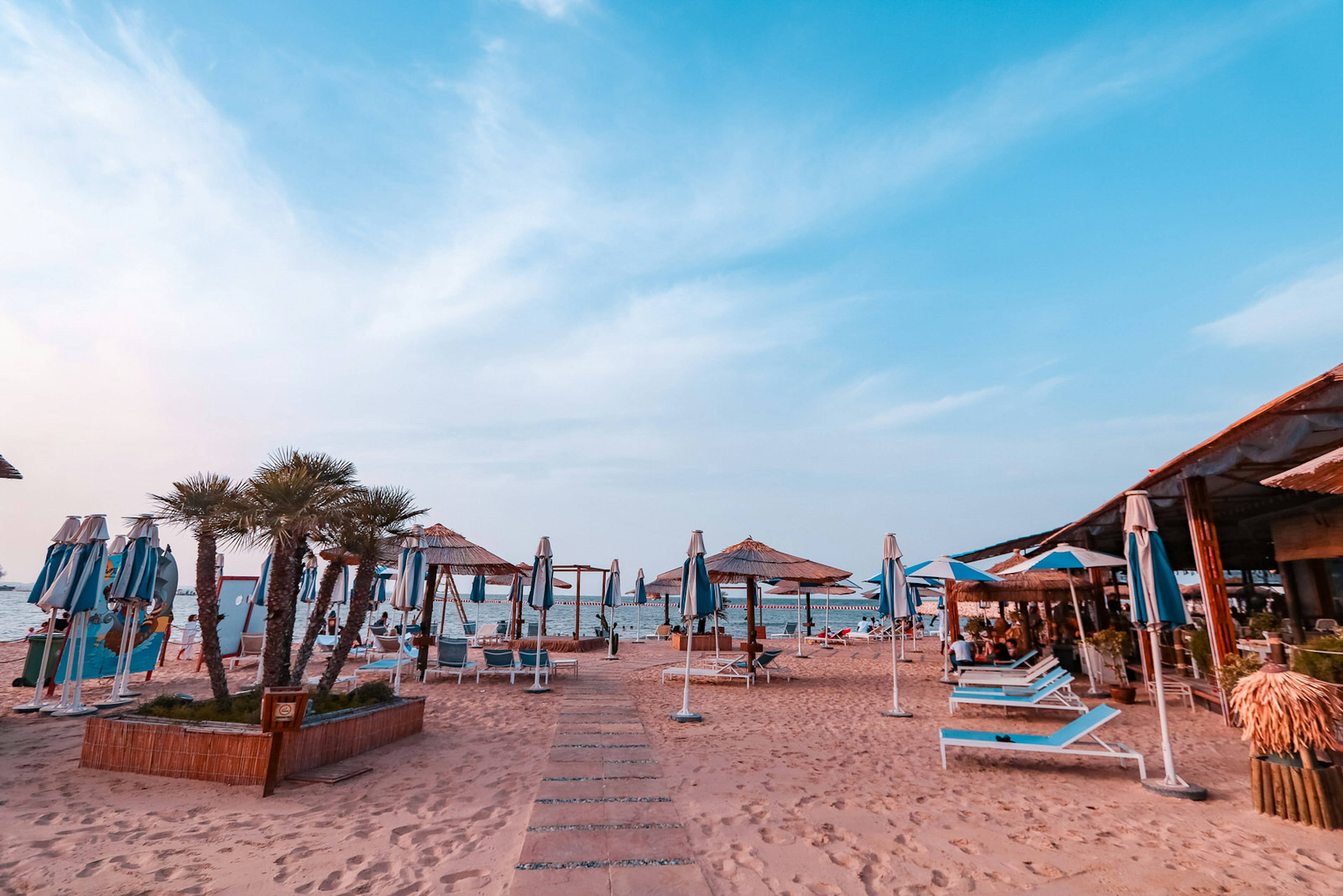 Chairs along the beach at TaliaMare Beach Club, Doha, Qatar © Polly Byles / iBestTravel