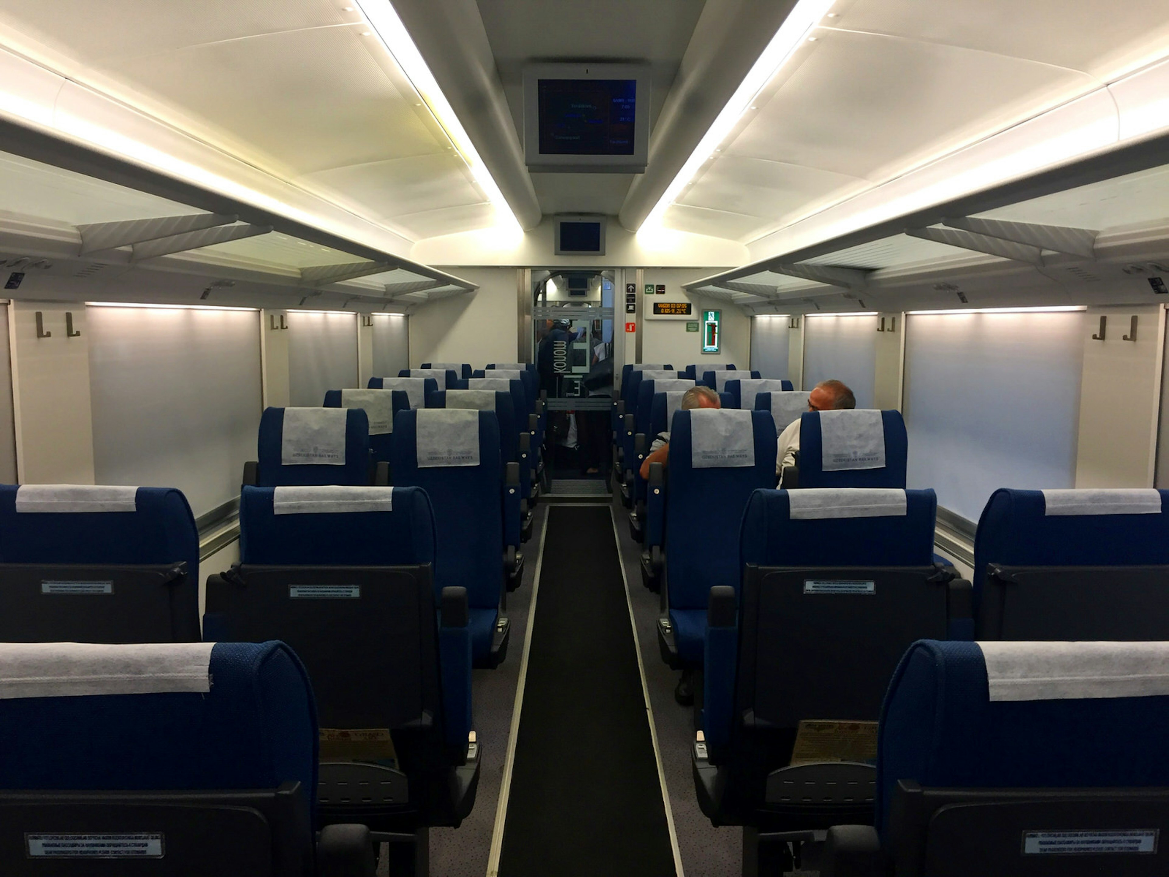 Interior of Uzbekistan high-speed train in economy class