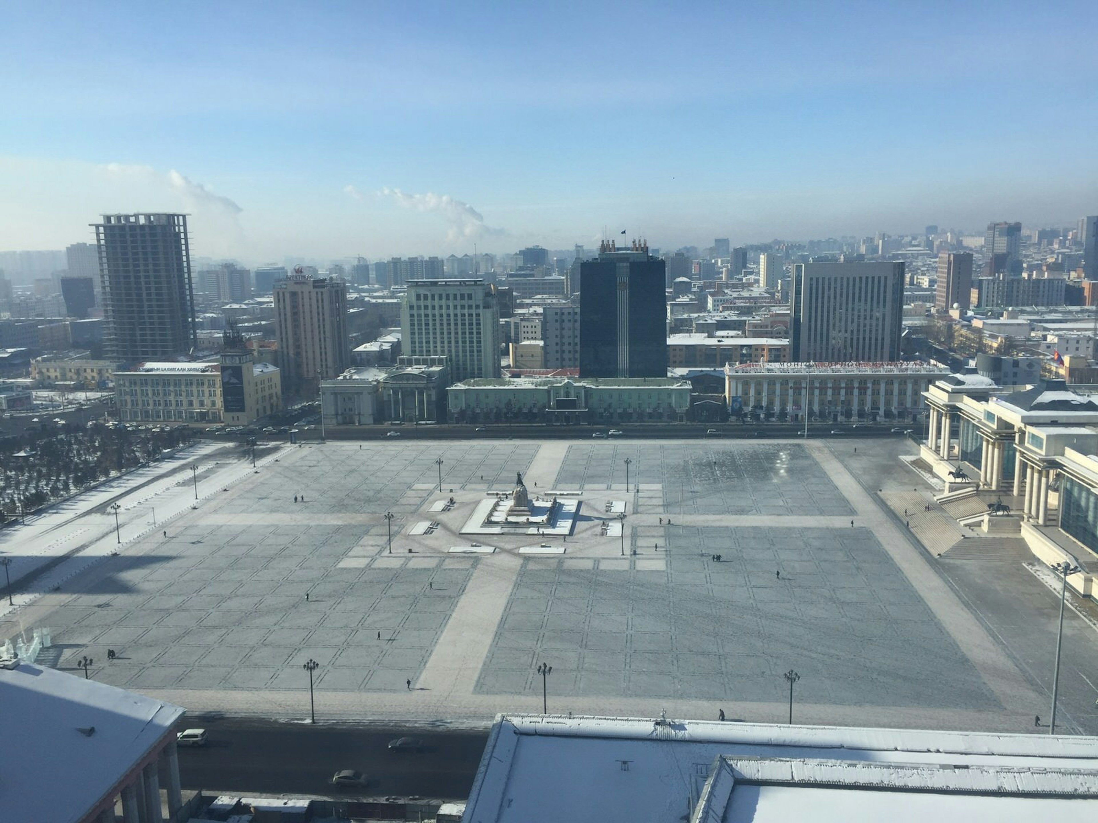 View of frigid Sukhbataar Sq from Khuvsgal Lake Hotel