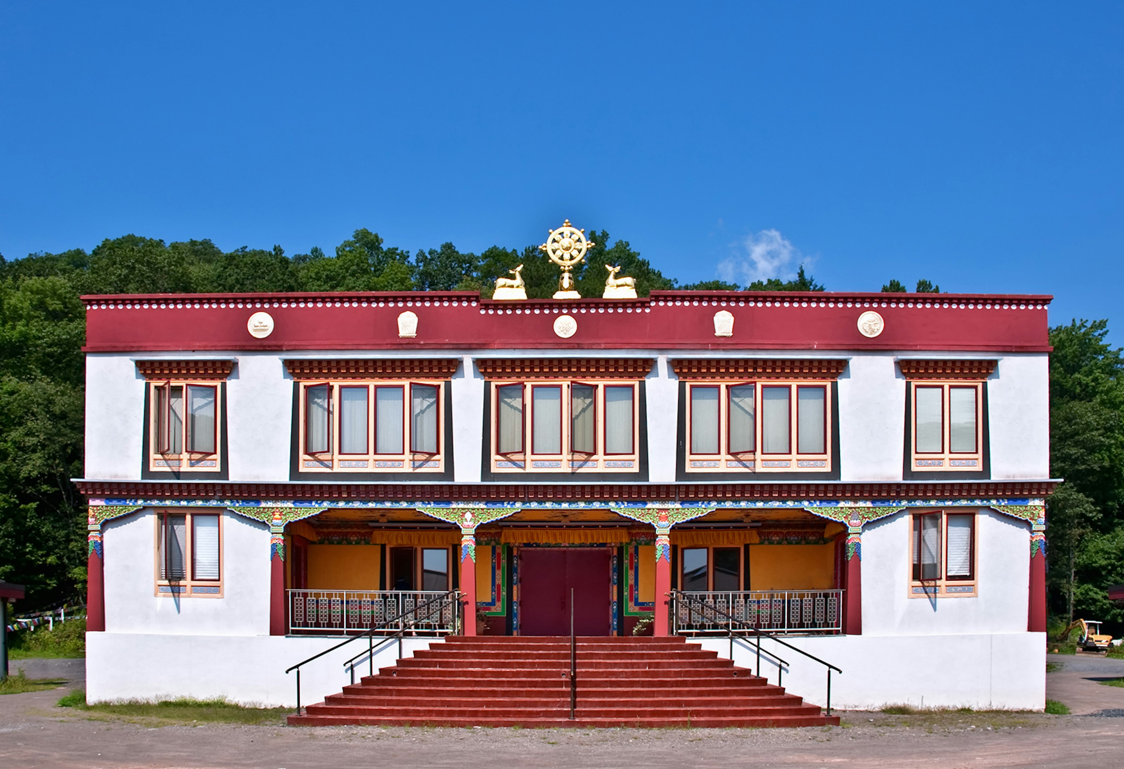 ornate red-and-white monastery in Woodstock, New York