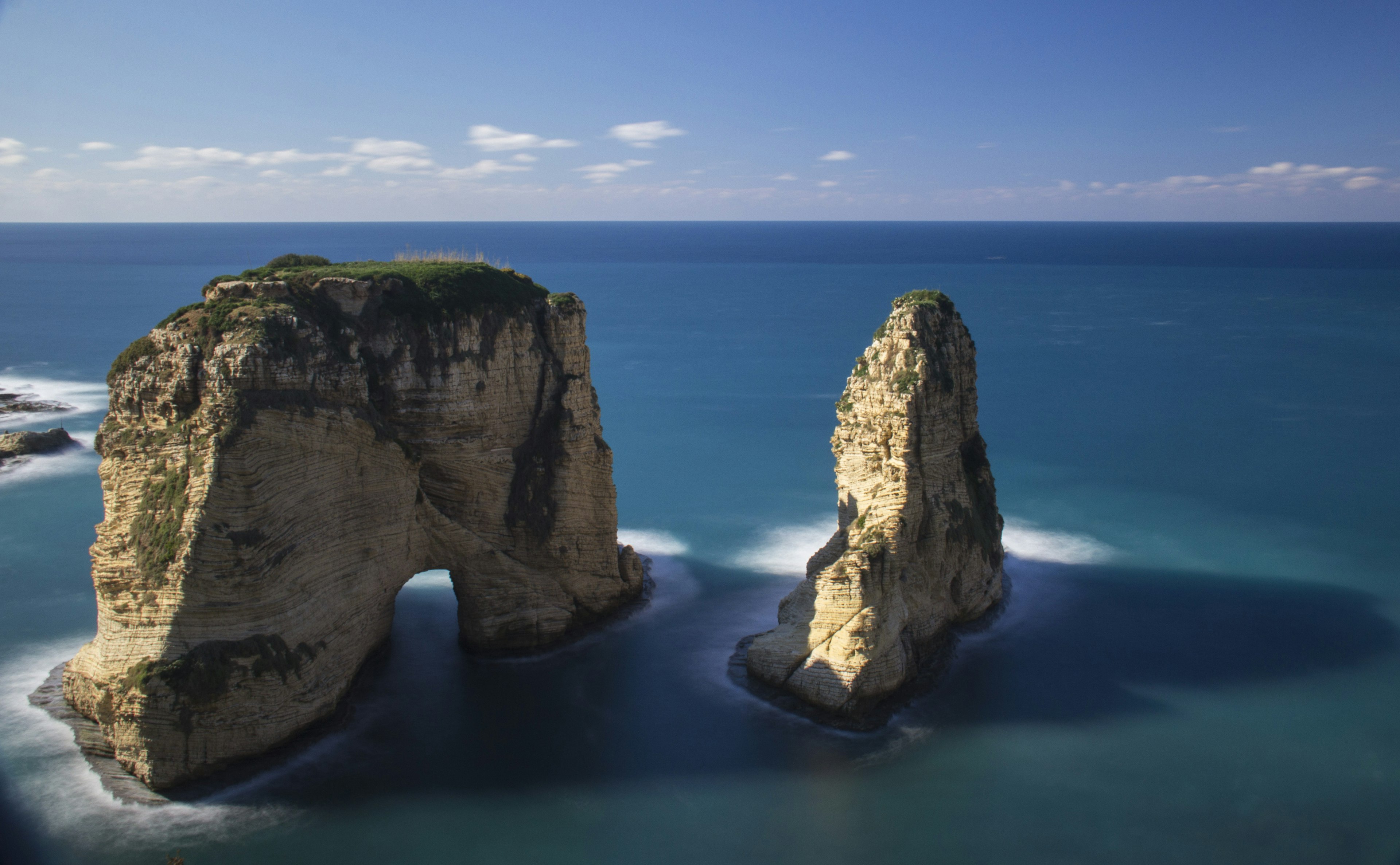 Pigeon Rocks, Al-Raouche, rock formations in ocean.