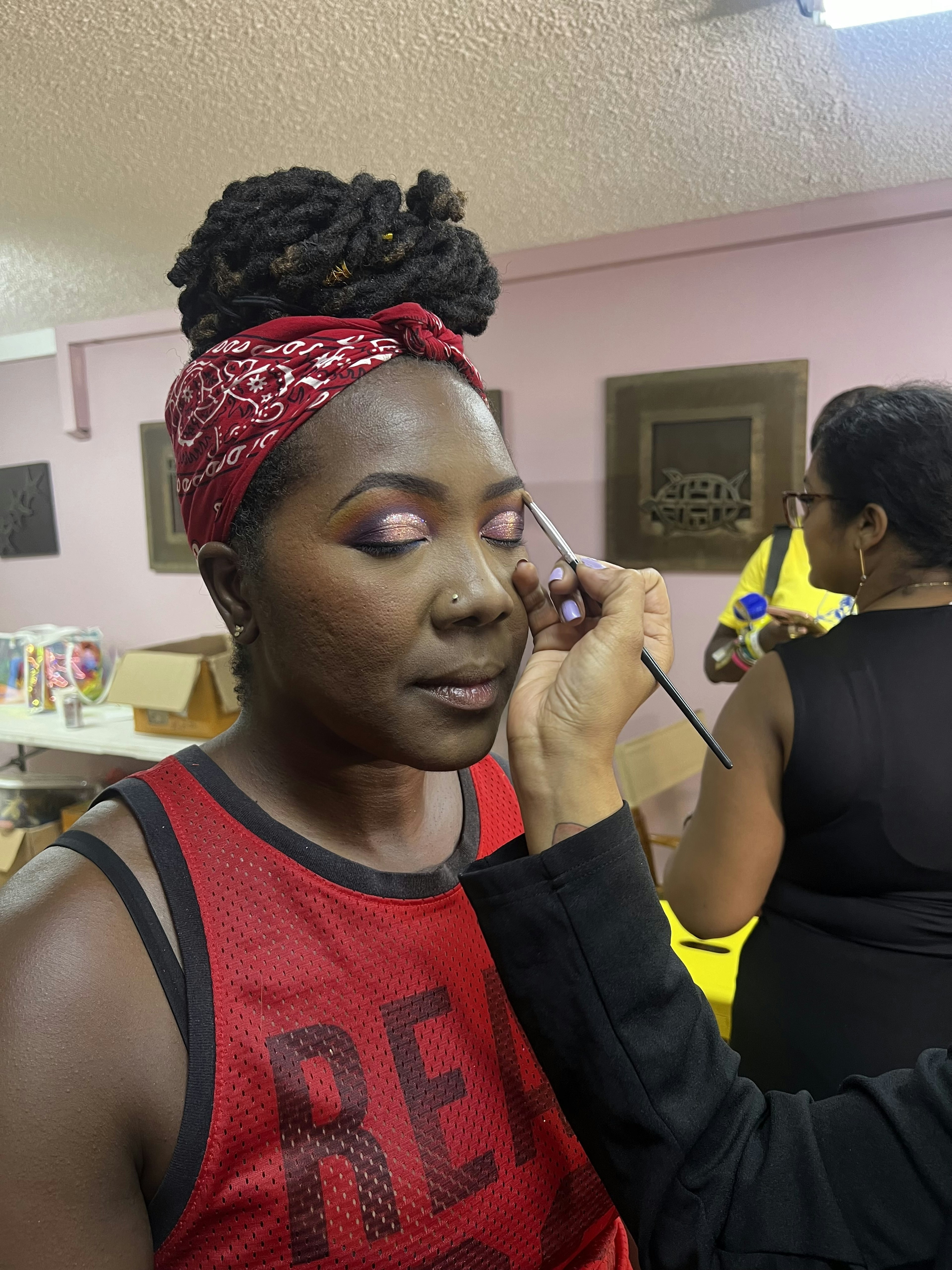 Destination editor Alicia Johnson gets her makeup done by  Chandini Bhagwandeen of Faces of Bella Rouge.