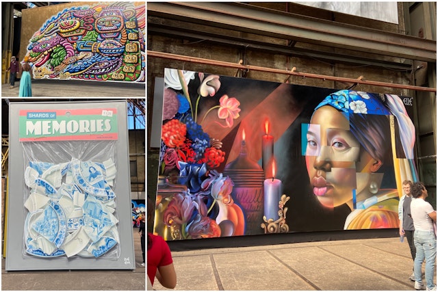 Collage of street art murals and art at the Straat Museum